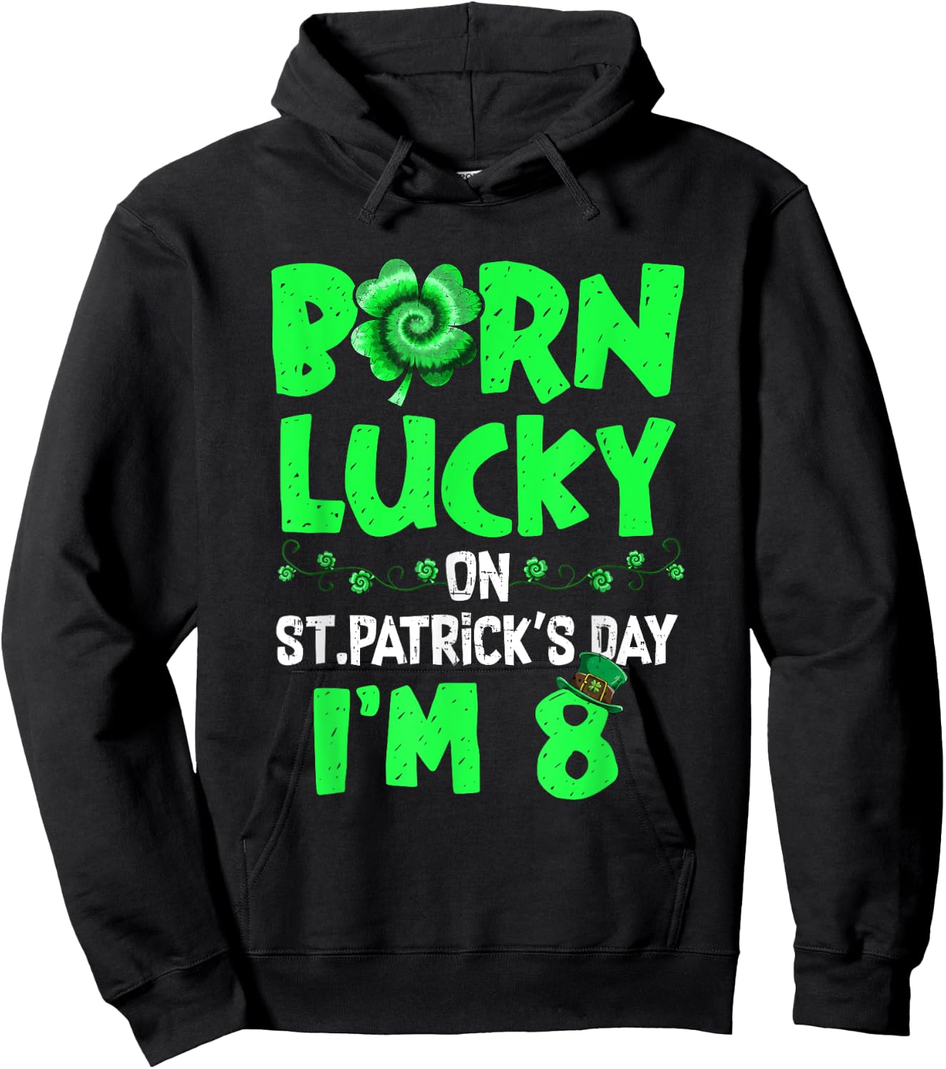 St Patricks Day 8th Birthday Boy Girl 8 Years Old Boys Kids Hoodie - Hoodie | Black