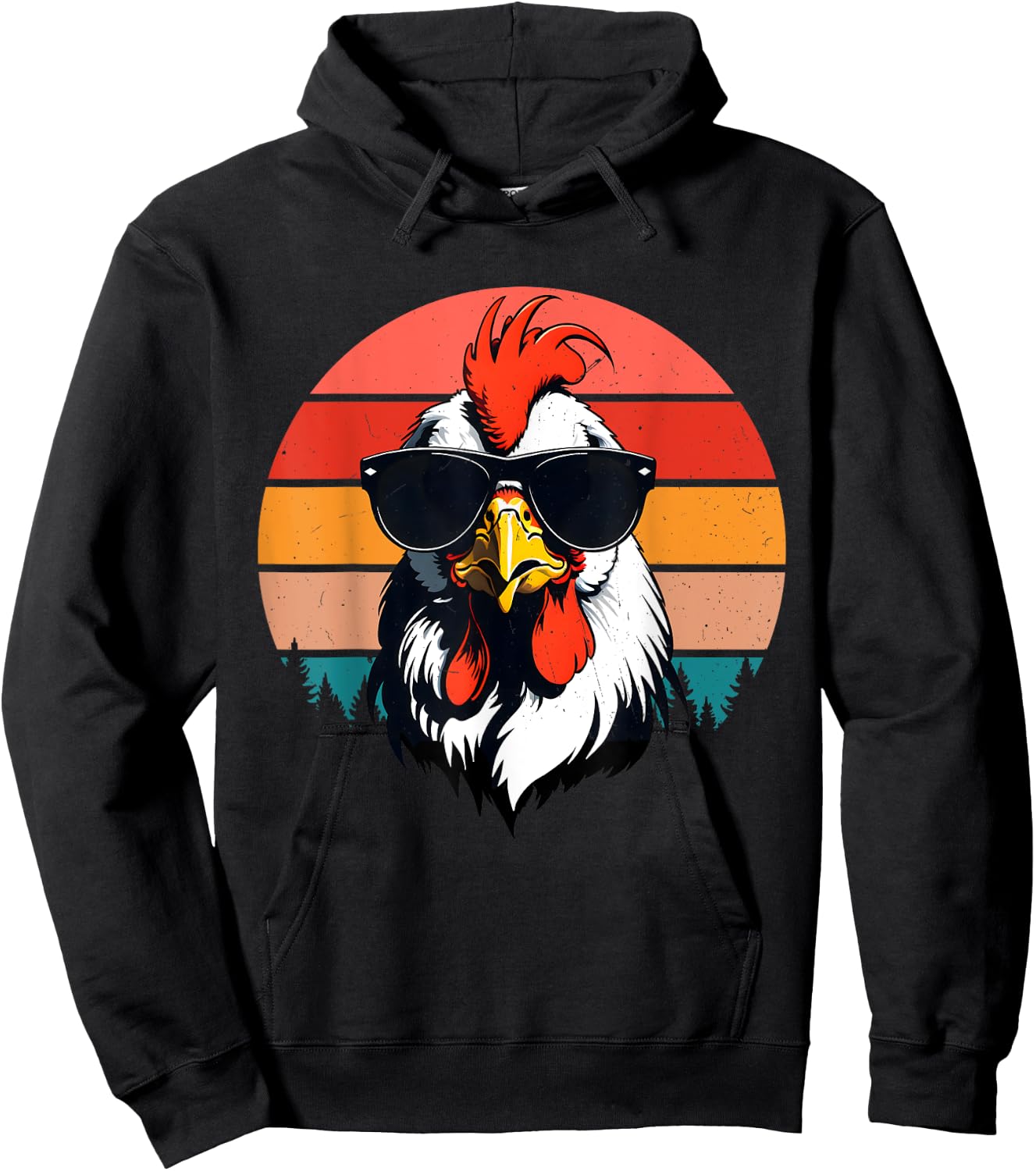 Funny Cool Sunset Retro 70s 80s 90s Chicken in Sunglasses Hoodie - Hoodie | Black