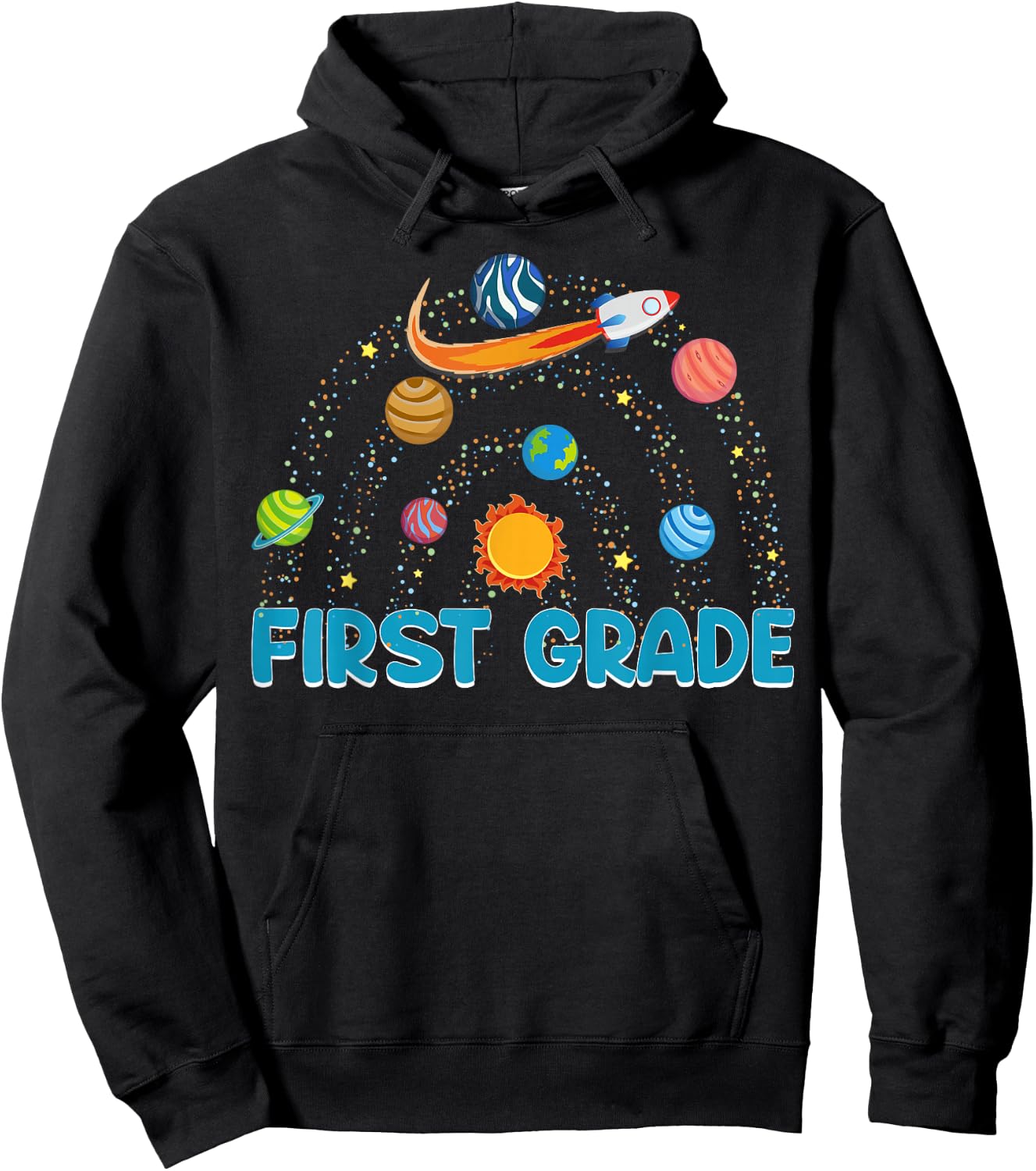 First Grade Teacher Rocket Outer Space Solar System Sun Hoodie - Hoodie | Black
