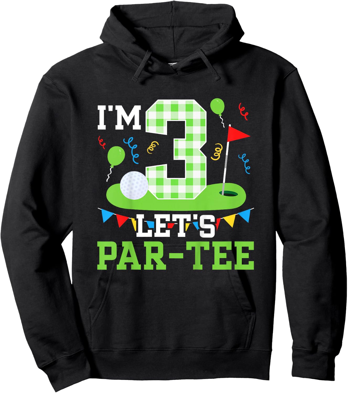 Kids 3rd Birthday Party Golf Boy Three Year Old Golfer Hoodie - Hoodie | Black