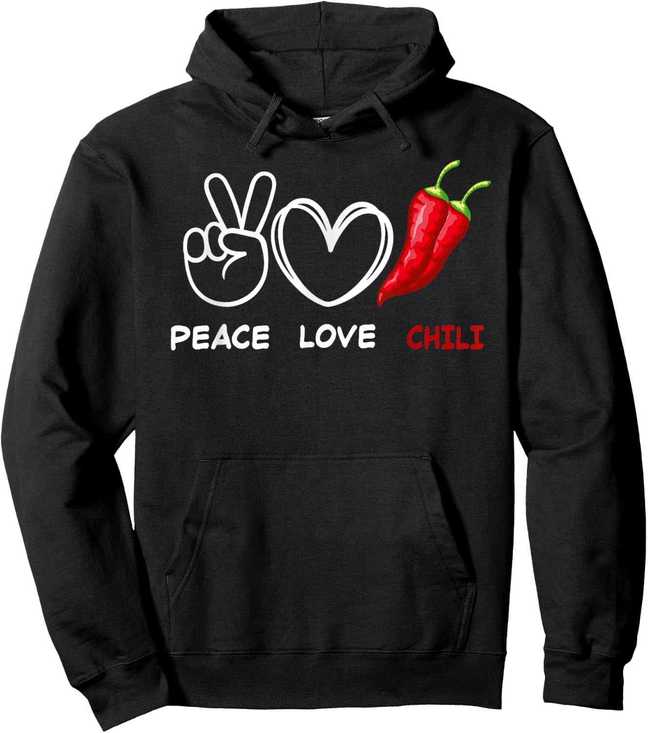 Peace Love Chili Peppers Red Hot Spicy Pepper Eat Hoodie - Hoodie | Black