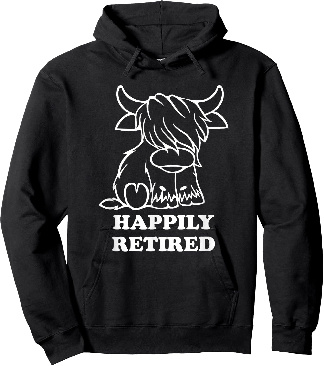 Happily Retired Highland Cow Retirement Hoodie - Hoodie | Black