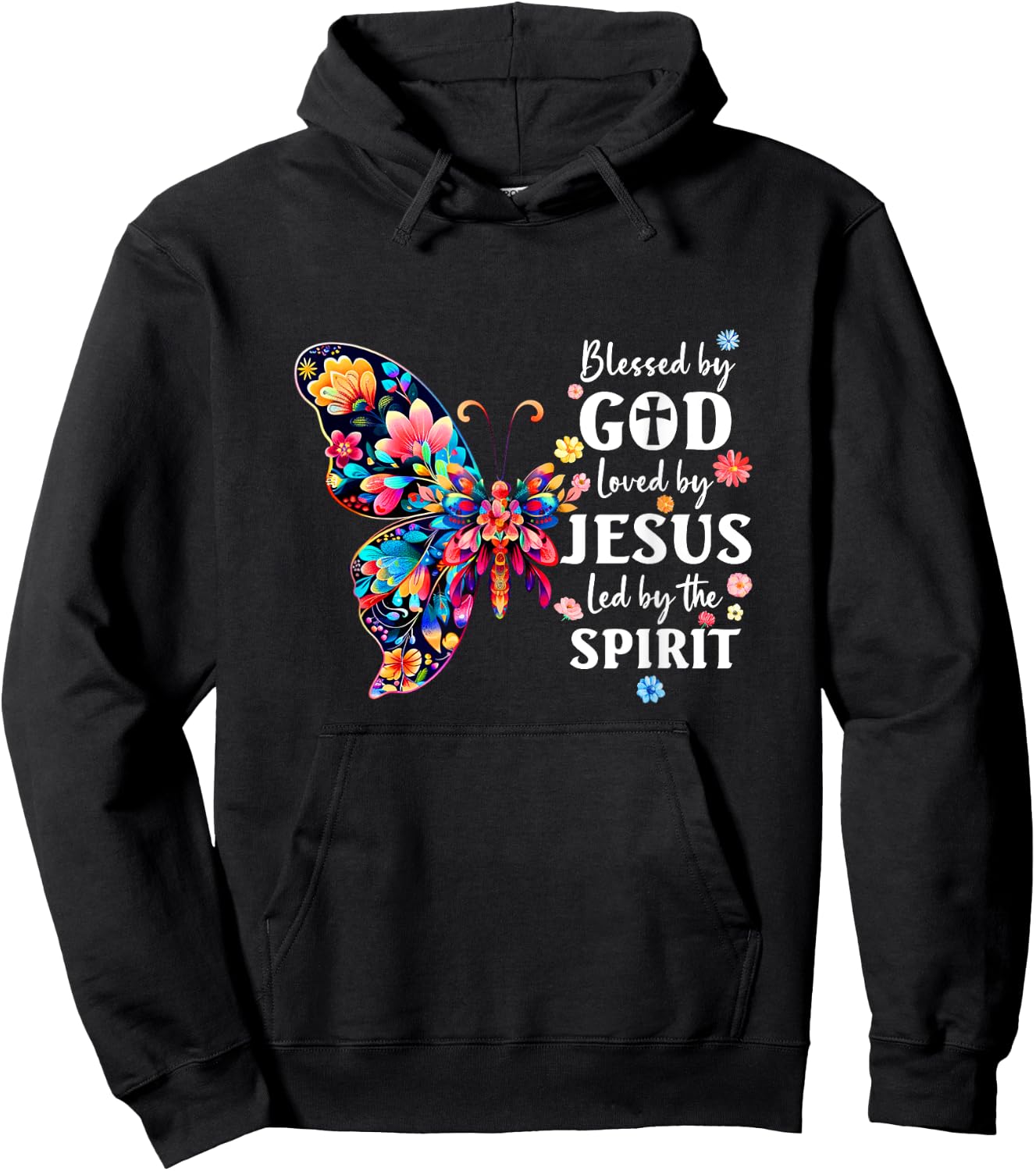 Blessed By God Loved By Jesus Floral Butterfly Christian Hoodie - Hoodie | Black