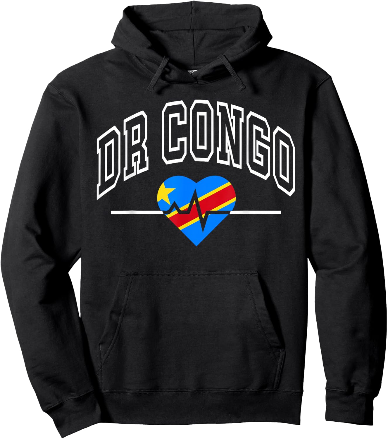 DR Congo Flag Vintage Throwback Heartbeat Hoodie - Hoodie | Black