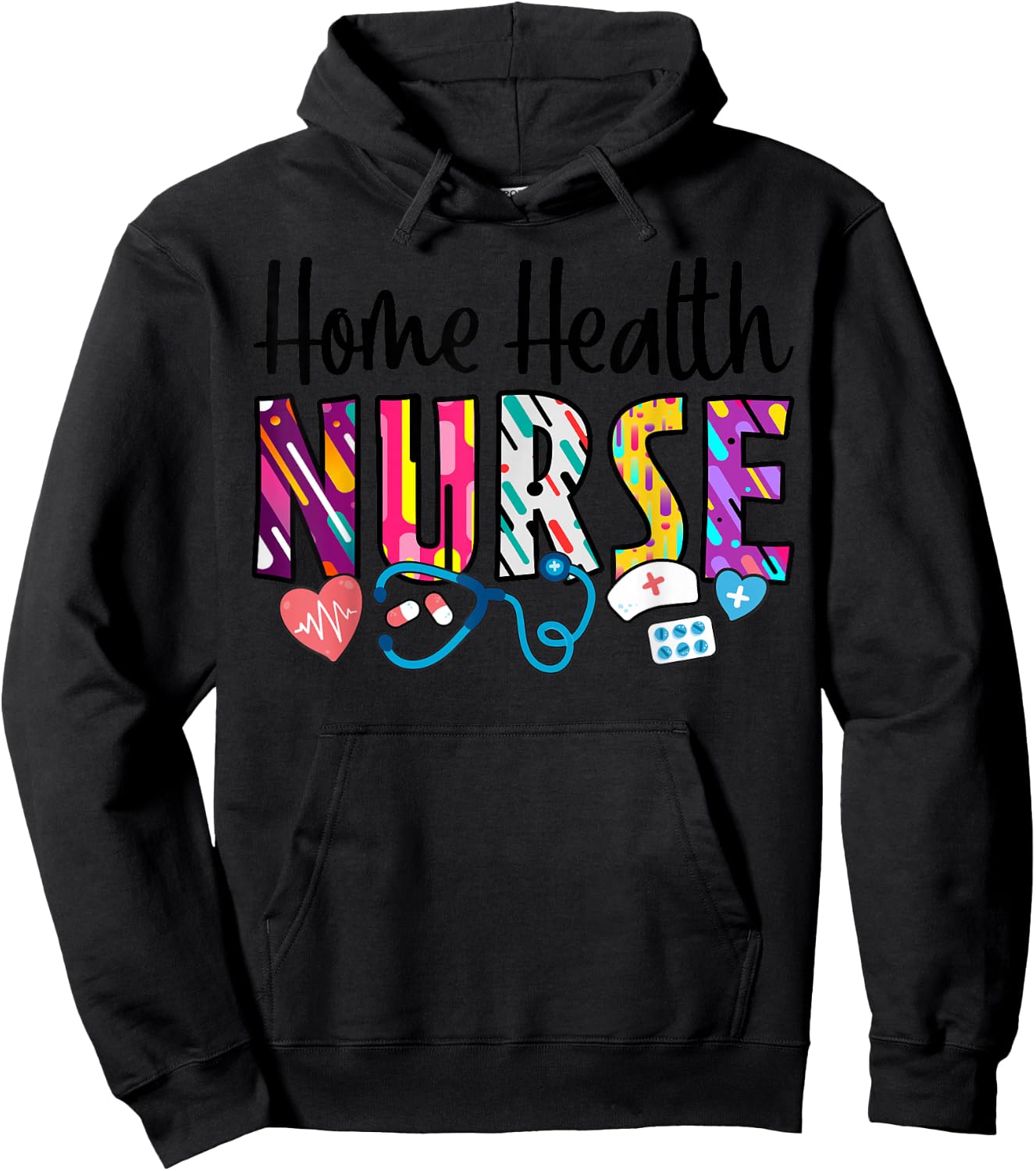 Heart Stethoscope Home Health Nurse Hoodie - Hoodie | Black