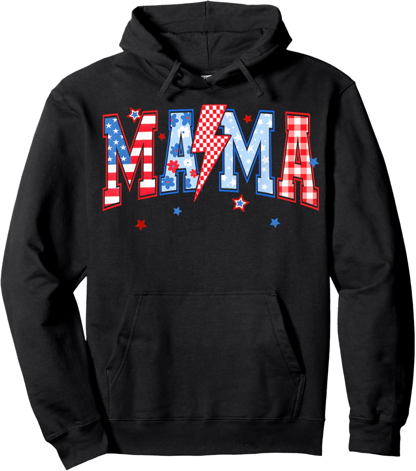 4th of July Mama Lightning Patriotic Women Mother's Day Hoodie - Hoodie | Black