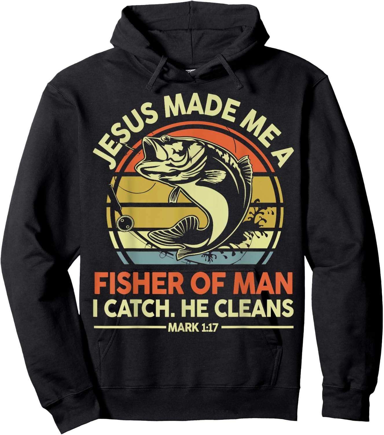 Bass Fishing Jesus Made Me Fisher Of Man Funny Christian Dad Hoodie - Hoodie | Black
