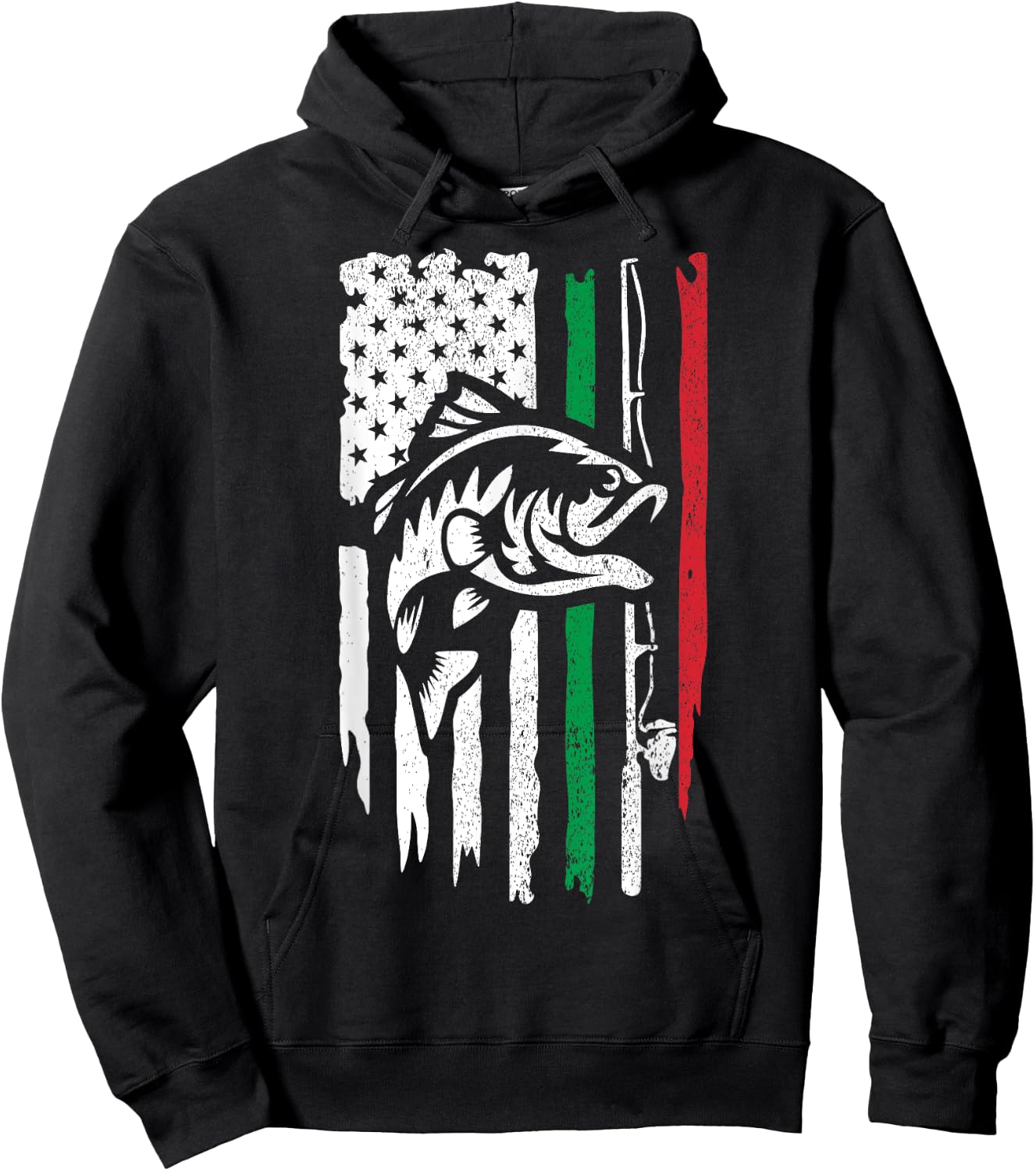 American Italian Bass Fishing Flag For Fisherman Italy USA Hoodie - Hoodie | Black