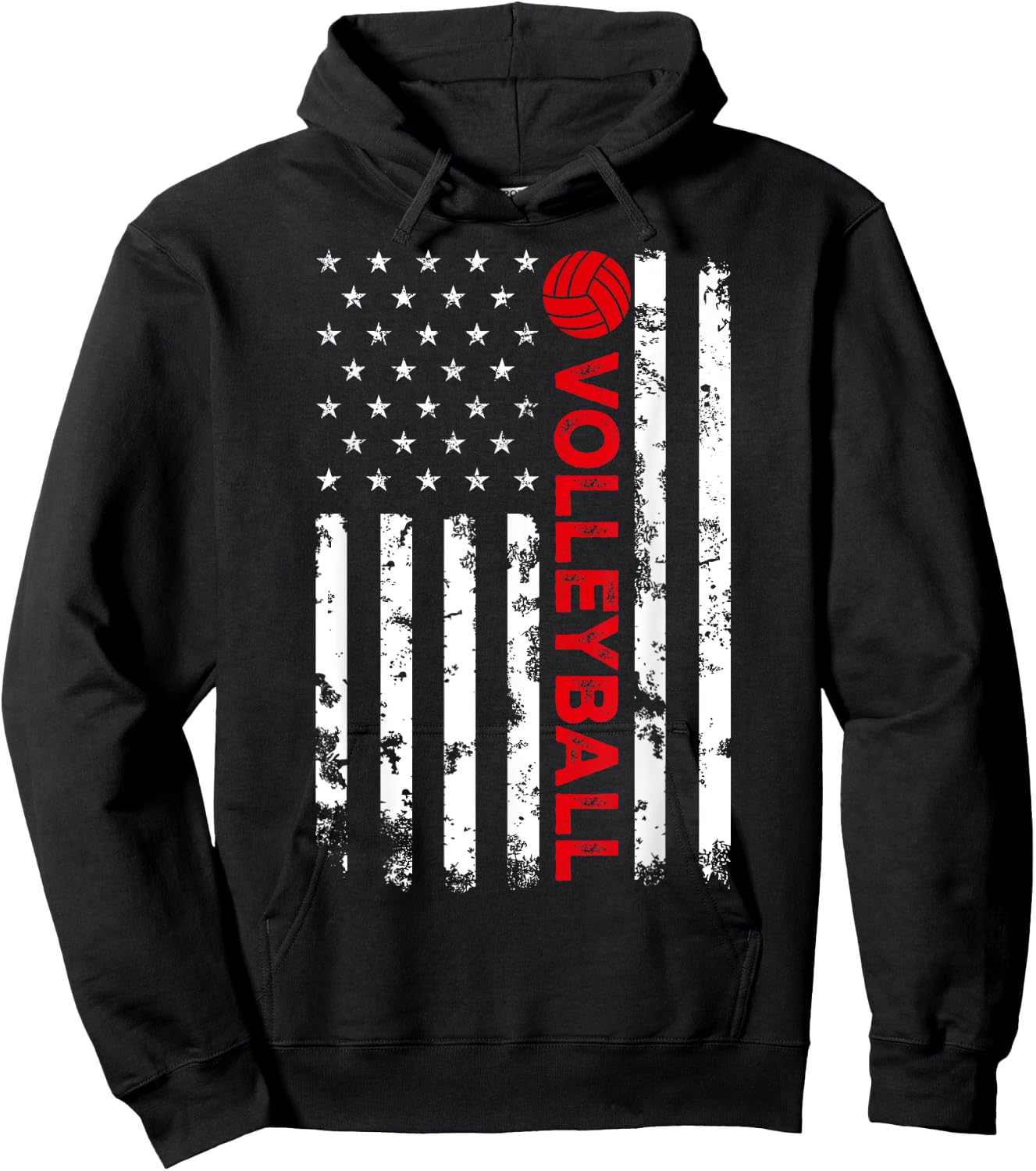 USA Flag Vintage Distressed American Flag Volleyball Hoodie - Hoodie | Black