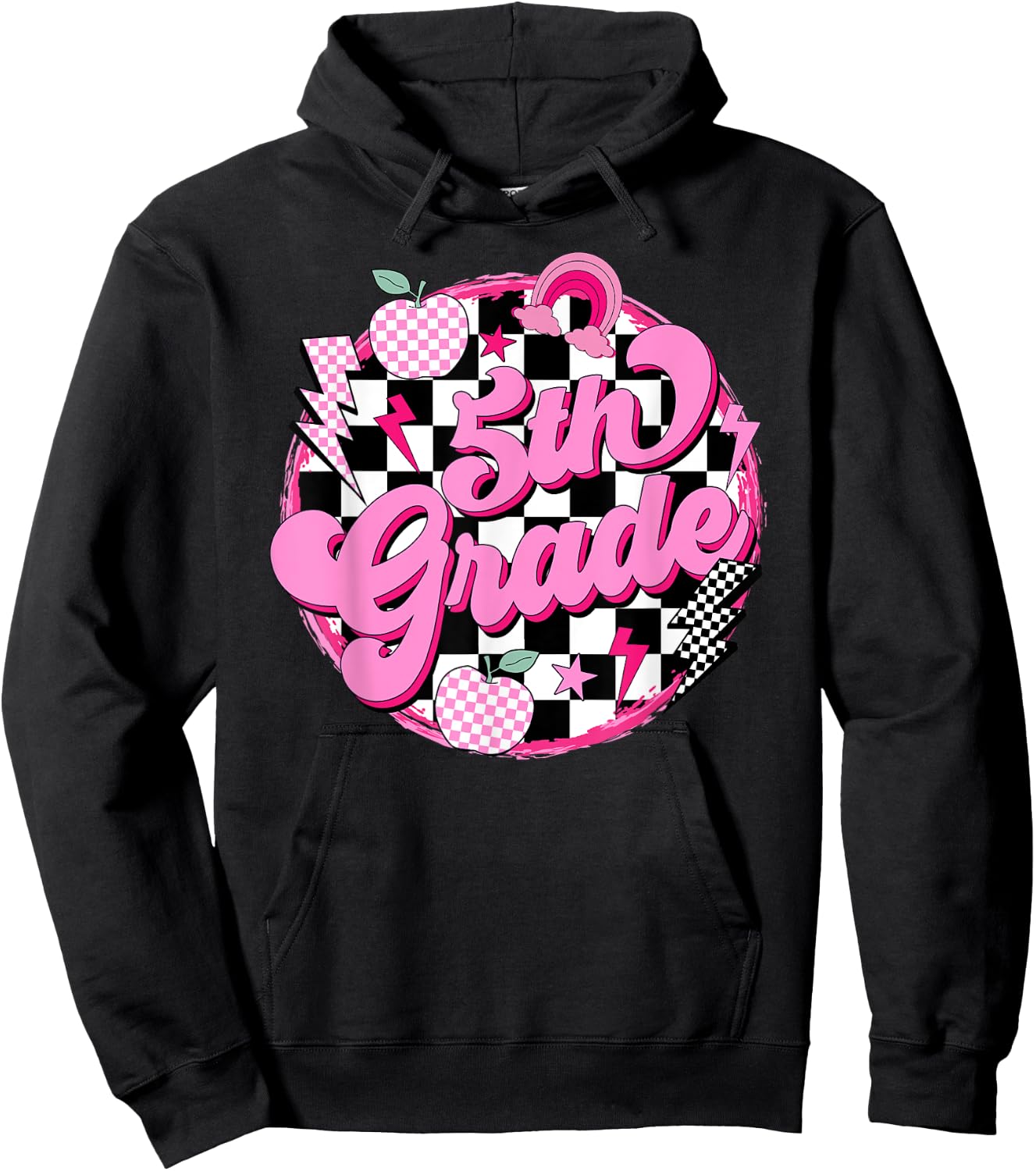 5th Grade Teacher Women Retro Checkered First Day of School Hoodie - Hoodie | Black
