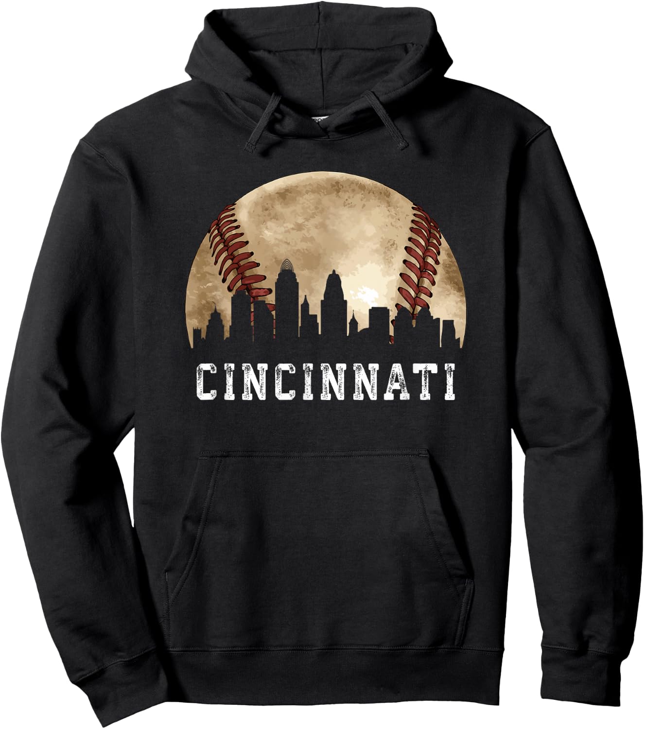Cincinnati Skyline City Vintage Baseball Lover Hoodie - Hoodie | Black