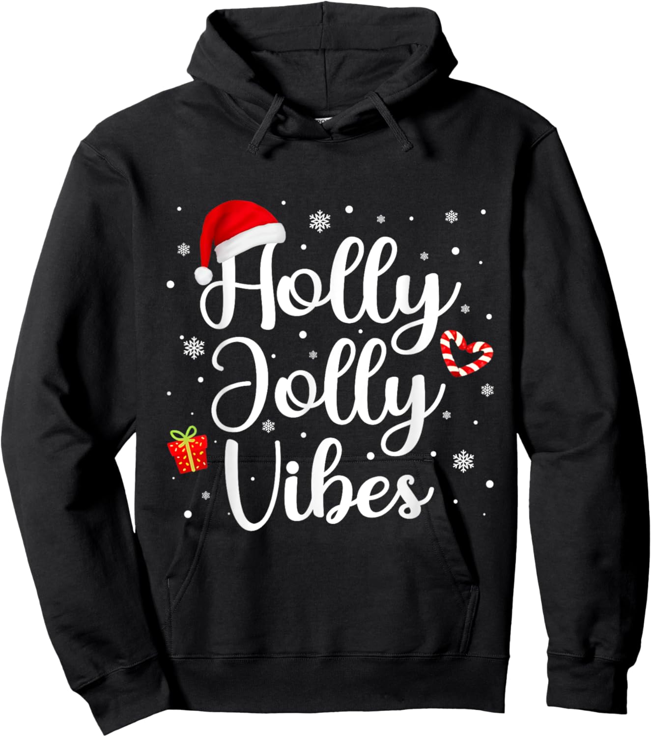 Cute Holly Christmas Jolly Vibes Santa Holiday Women Men Hoodie - Hoodie | Black