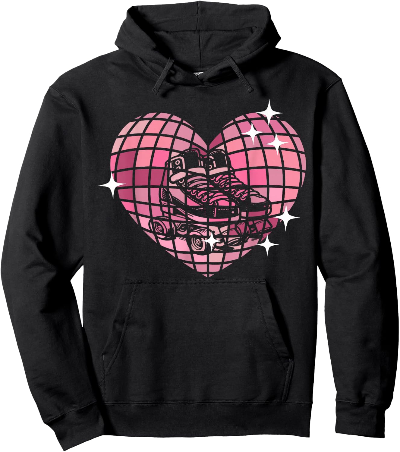 Cool Roller Skating Skate Girl 1970s Retro Disco Ball Heart Hoodie - Hoodie | Black