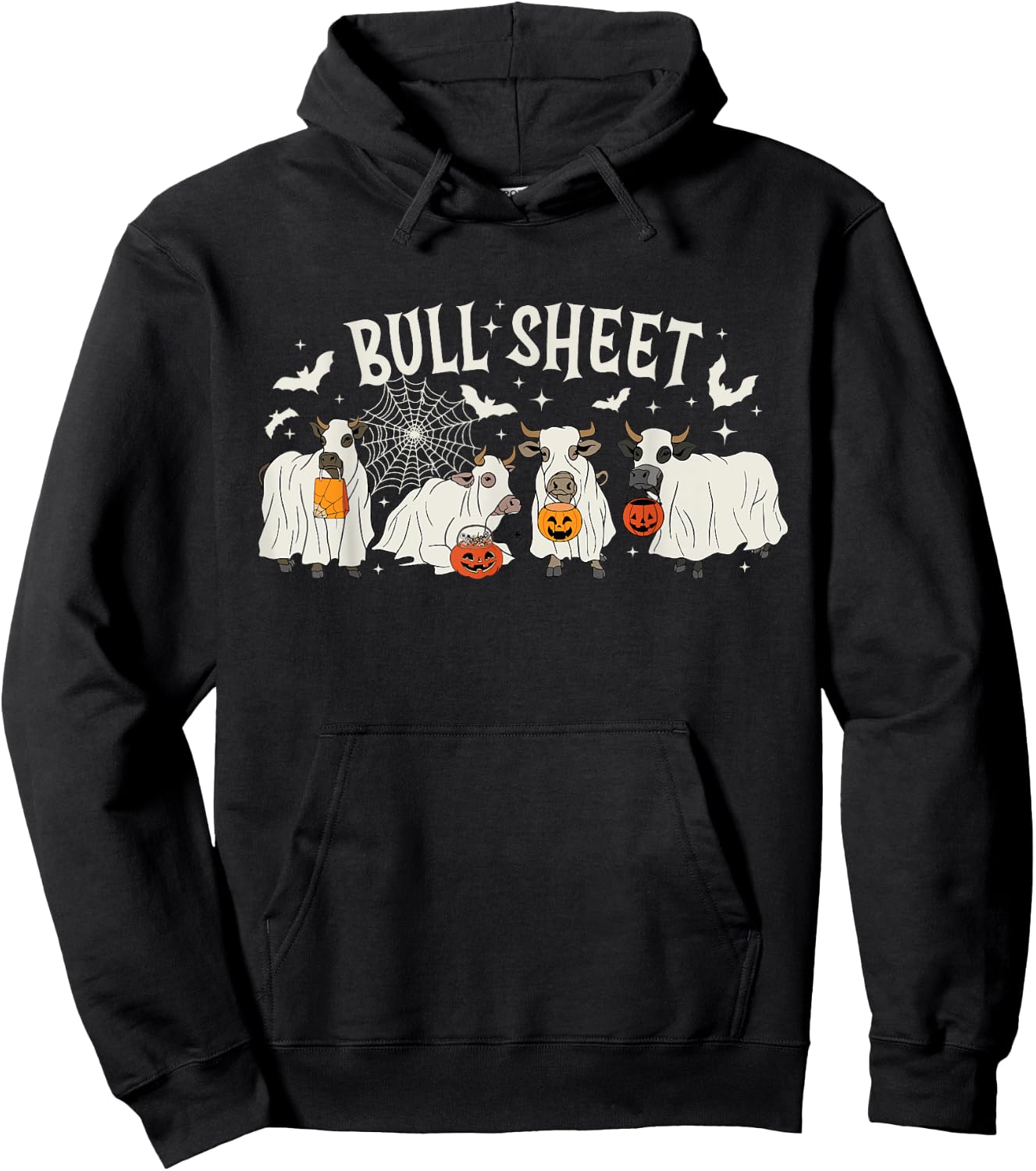 Funny Halloween Cow Bull Sheet Cow Ghost Spooky Season Farm Hoodie - Hoodie | Black