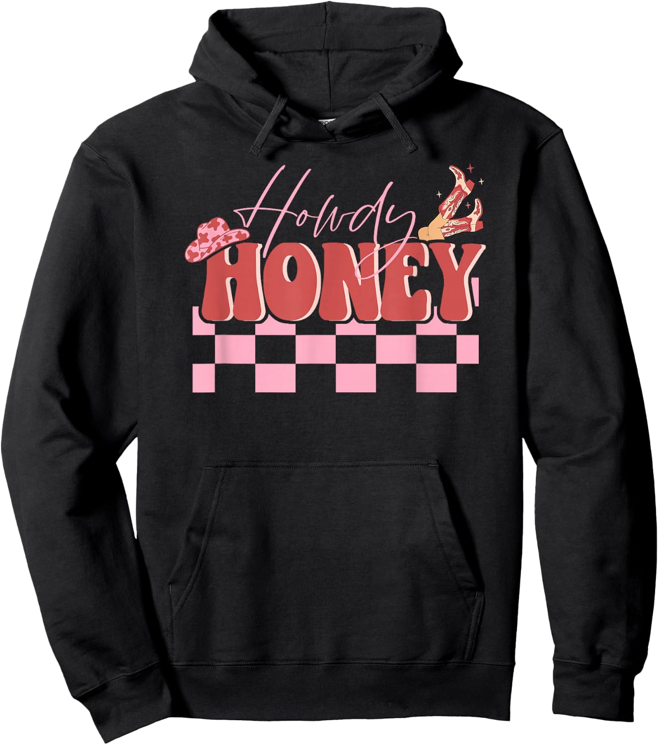 Retro Howdy Honey Cowgirl Boot Western Valentines Day Hoodie - Hoodie | Black