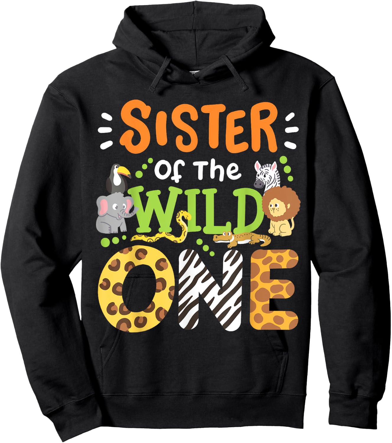 Sister Of The Wild One Kids Boys Safari Zoo Birthday Family Hoodie - Hoodie | Black