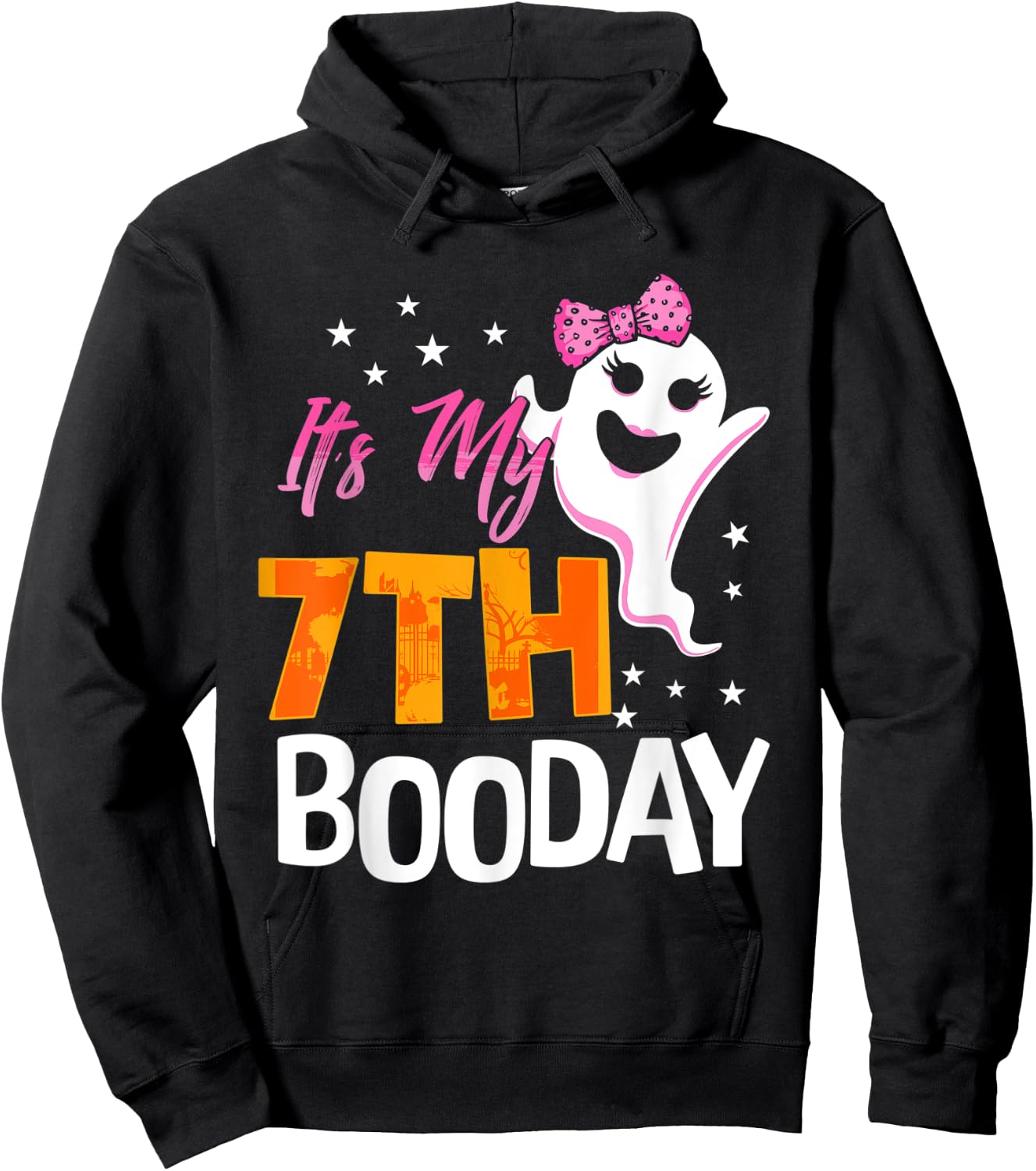 Its My 7th Boo Day Cute Halloween Birthday Ghost Pink Bow Hoodie - Hoodie | Black