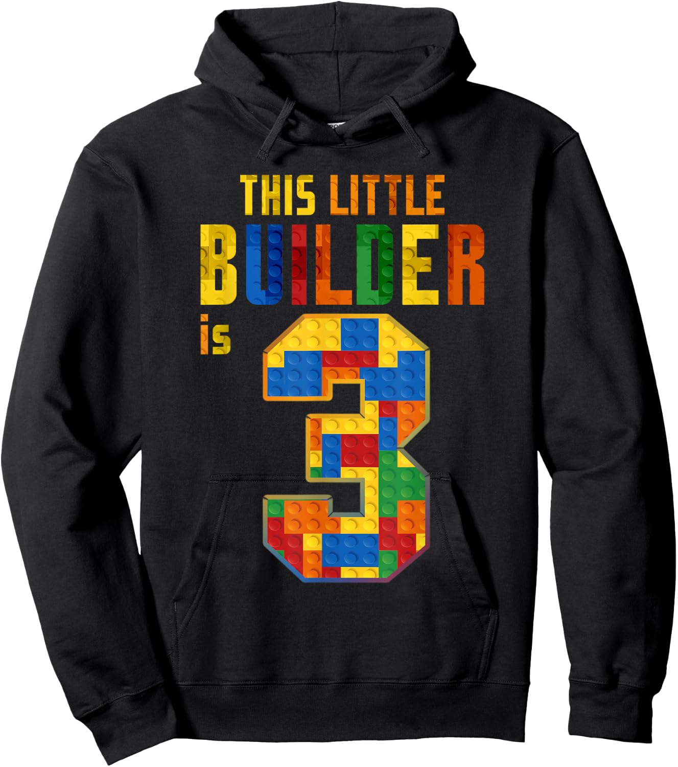 This Little Builder Is 3 Building Blocks 3rd Birthday Kids Hoodie - Hoodie | Black