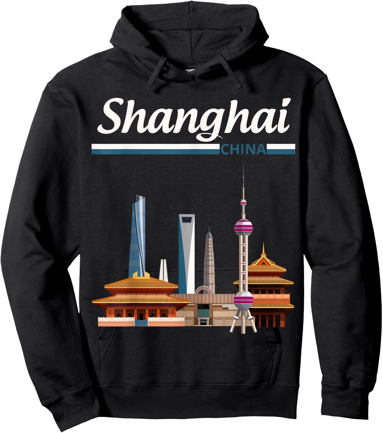 Shanghai city skyline with the Pearl Tower, Shanghai Tower Hoodie - Hoodie | Black