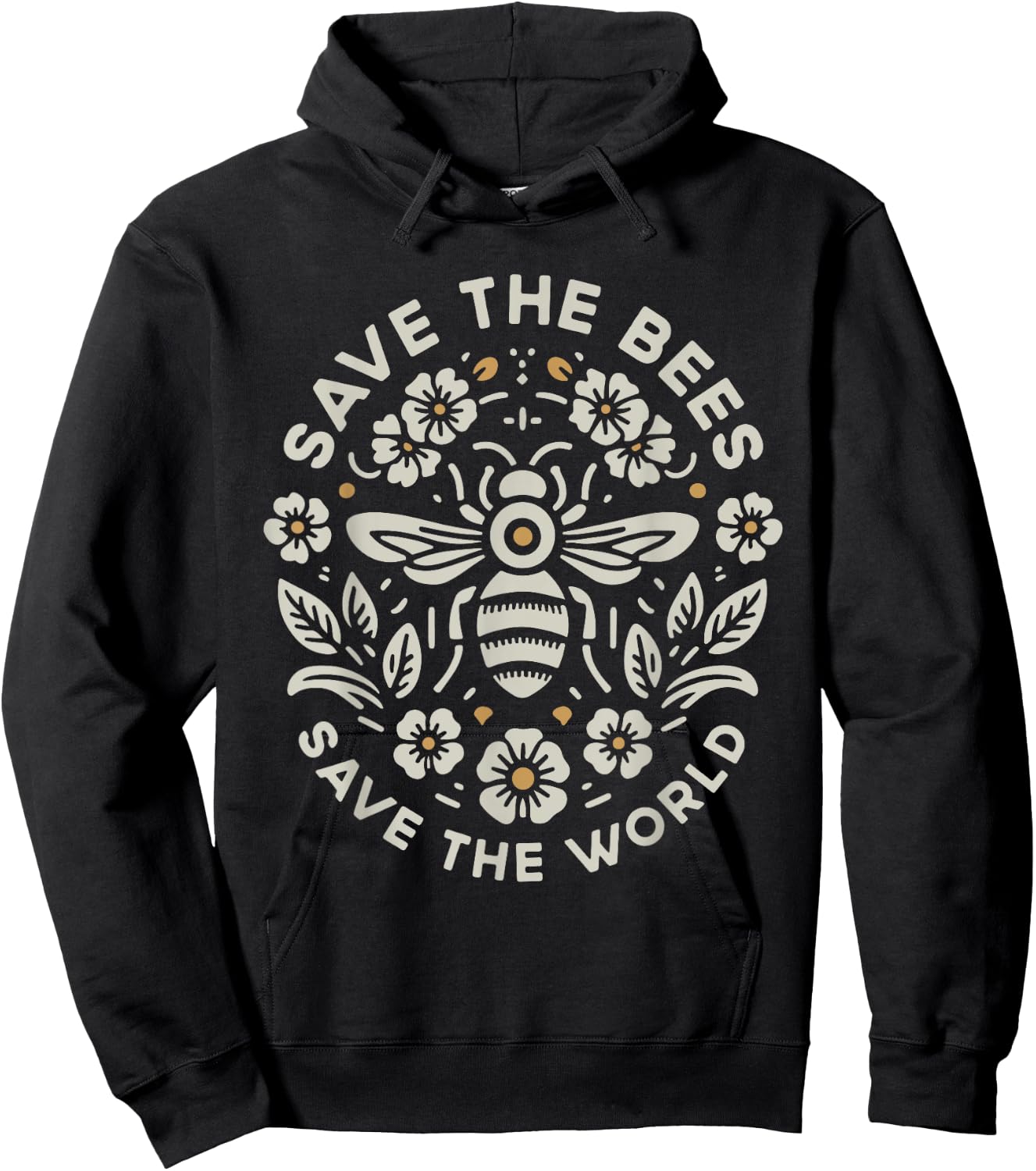 Save The Bees Save The World Floral Bee Hoodie - Hoodie | Black