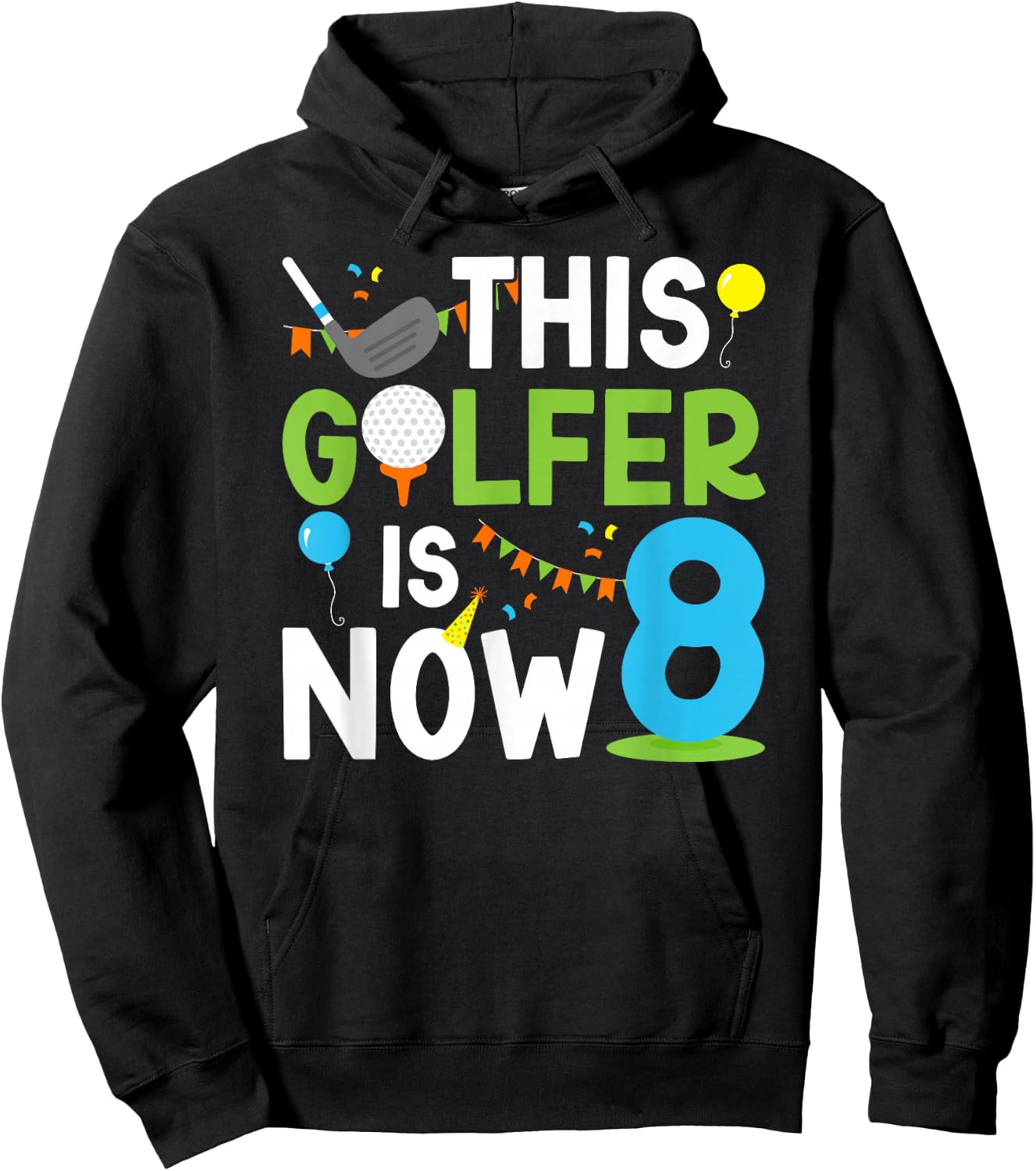 8th Birthday Party Golf Boy Eight Year Old Golf Player Hoodie - Hoodie | Black