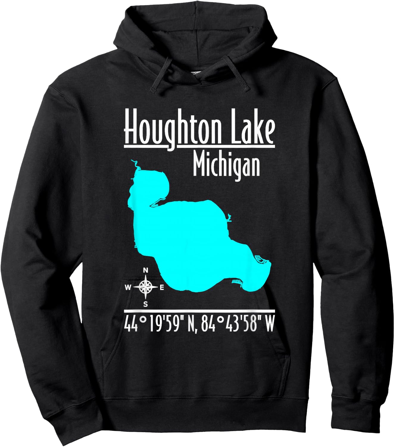 Modern Houghton Lake - Michigan Hoodie - Hoodie | Black