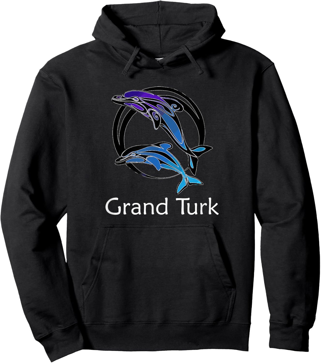 Grand Turk Tribal Dolphin Design Retro Souvenir Hoodie - Hoodie | Black