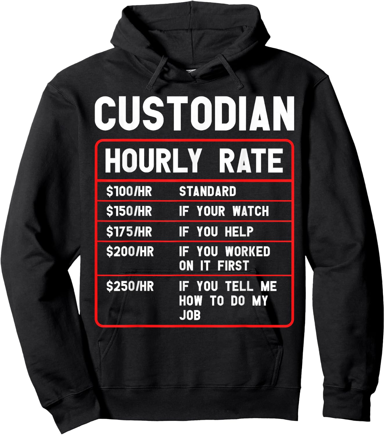 Custodian Janitor Day Hourly Rate Custodial School Custodian Hoodie - Hoodie | Black