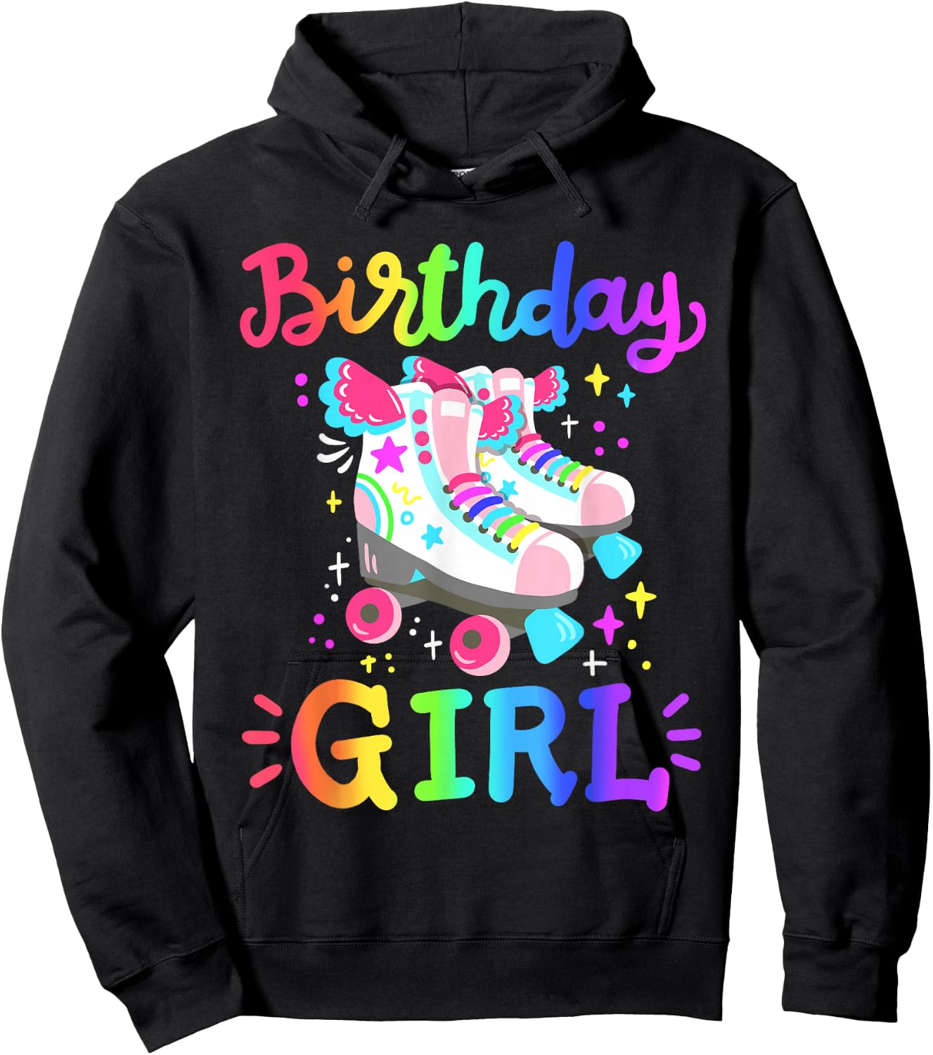 Birthday Girl Rolling Skates Roller Skater Party Kids Girls Hoodie - Hoodie | Black