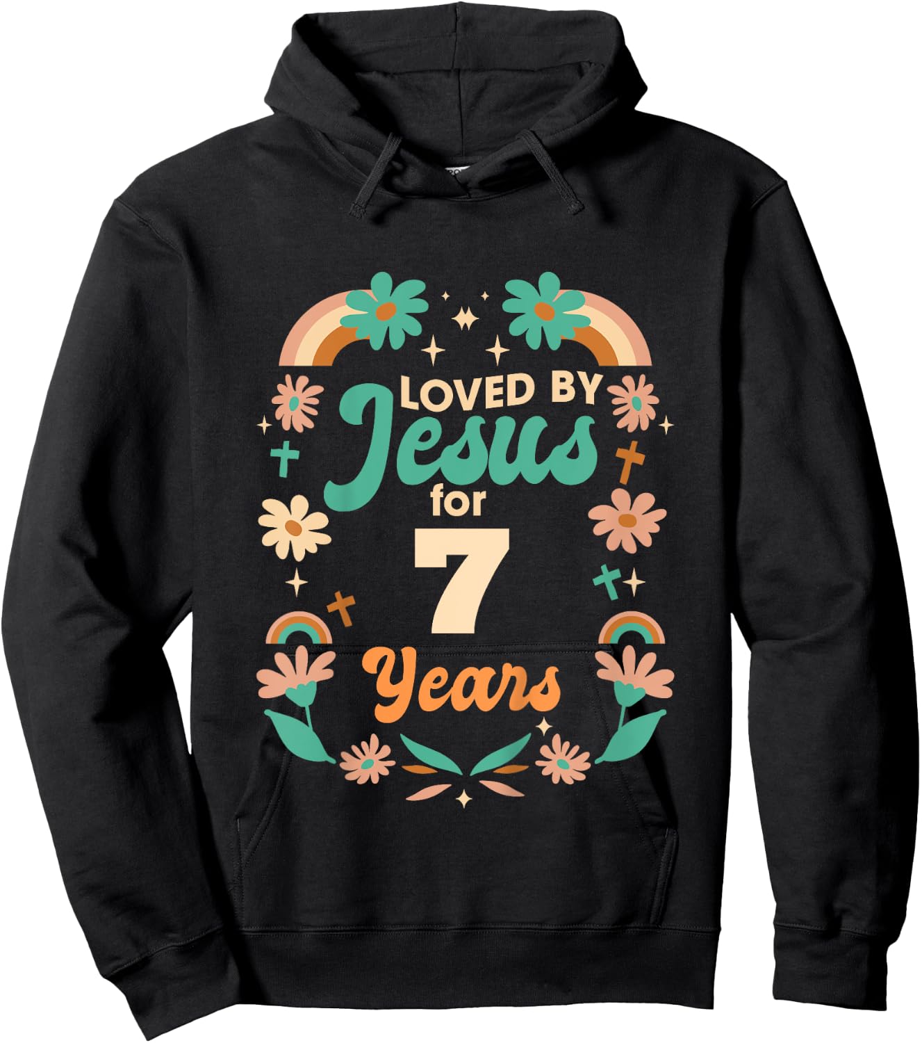 Loved By Jesus For 7 Years 7th Birthday Christian Theme Hoodie - Hoodie | Black