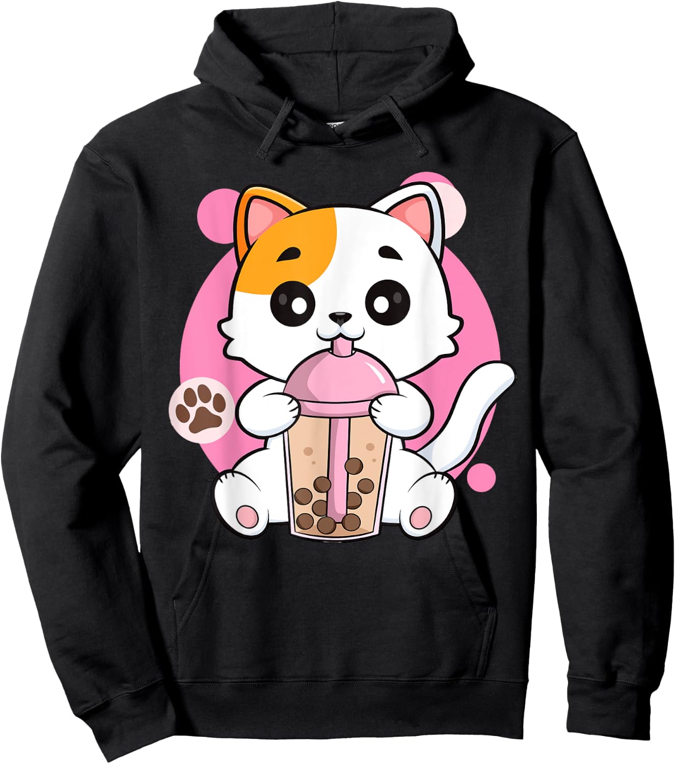 Cute Cat Shirt Boba Tea Anime Japanese Kids Teen Girl Kawaii Hoodie - Hoodie | Black