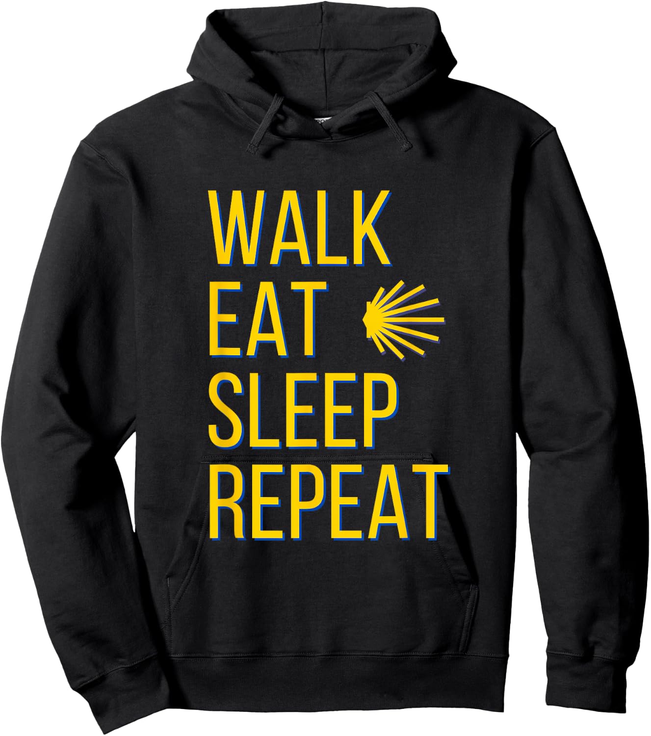 Walk Eat Sleep Repeat Yellow Shell Camino de Santiago Symbol Hoodie - Hoodie | Black