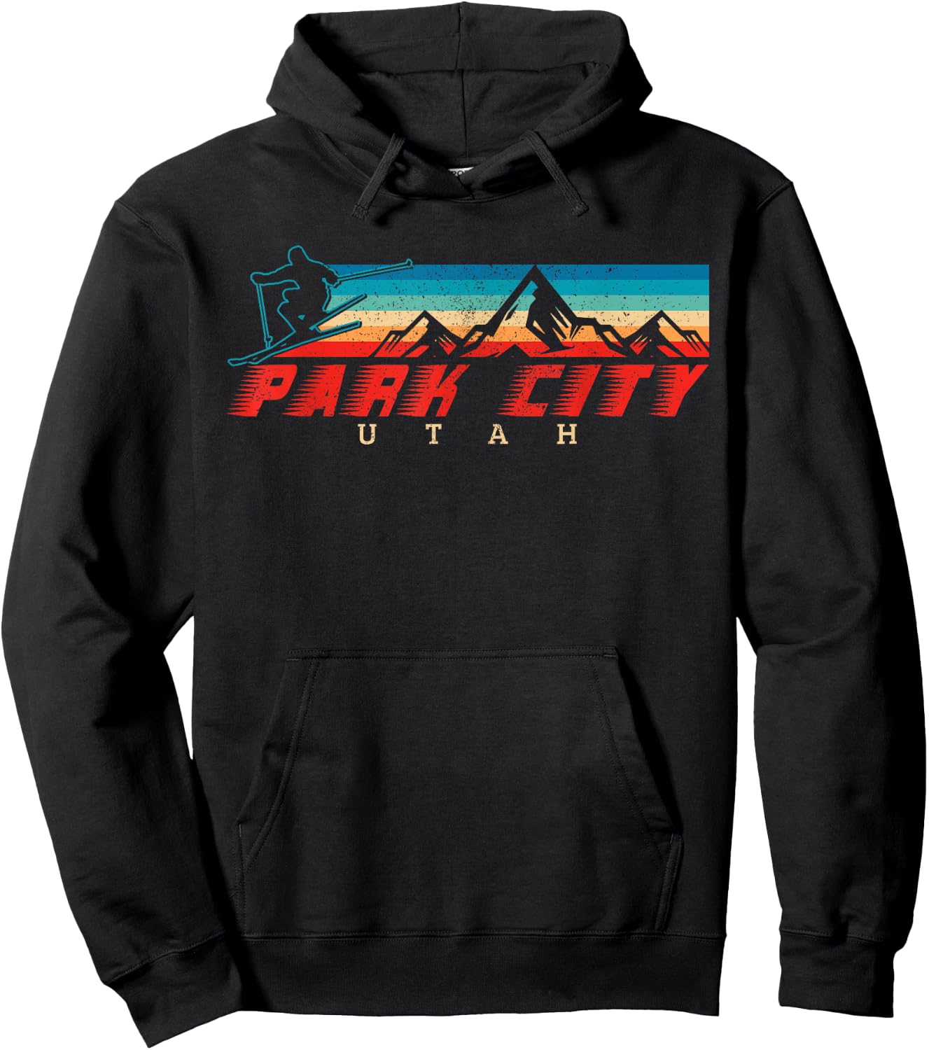 Park City Utah Ski Winter Sports Vintage Souvenir Skier Hoodie - Hoodie | Black