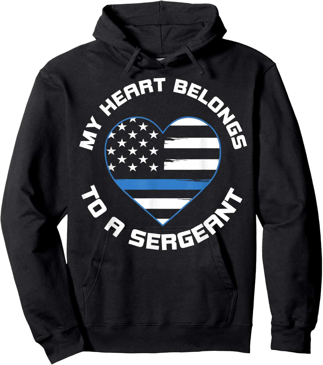 My Hearts Belongs To A Sergeant Police Wife USA Flag Heart Hoodie - Hoodie | Black