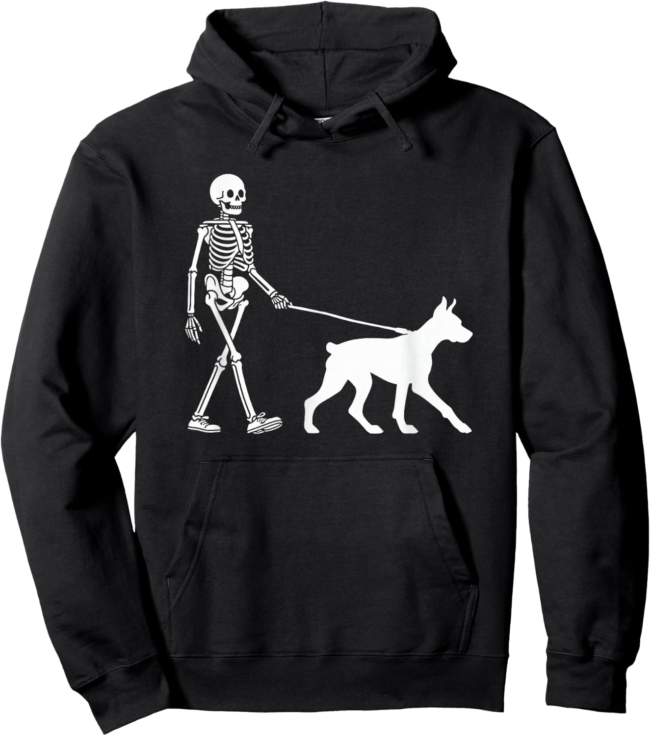 Skeleton Walking a Dog Doberman Pinscher Halloween Outfit Hoodie - Hoodie | Black