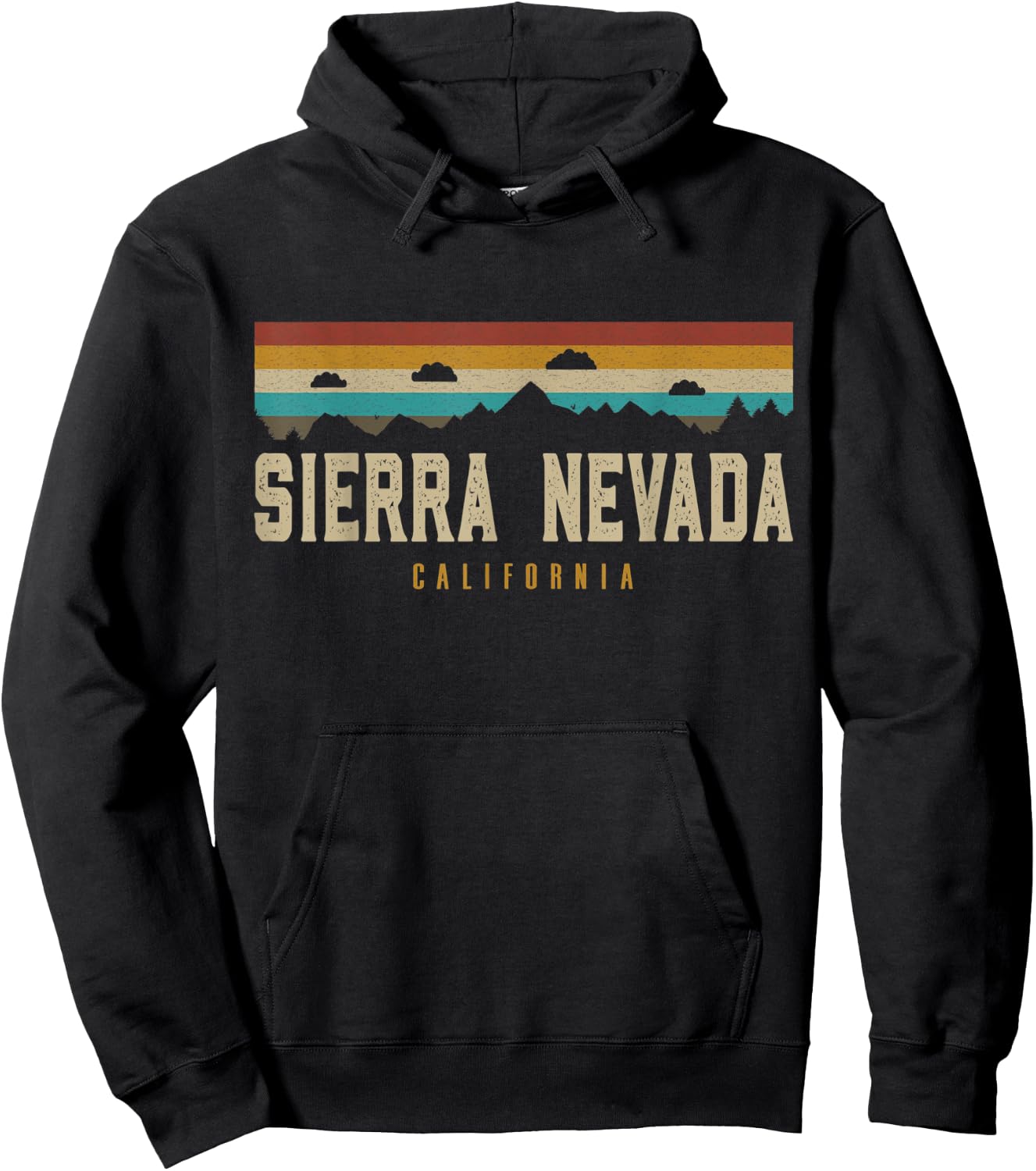 Sierra Nevada Vintage Mountains Hiking California Retro Hoodie - Hoodie | Black
