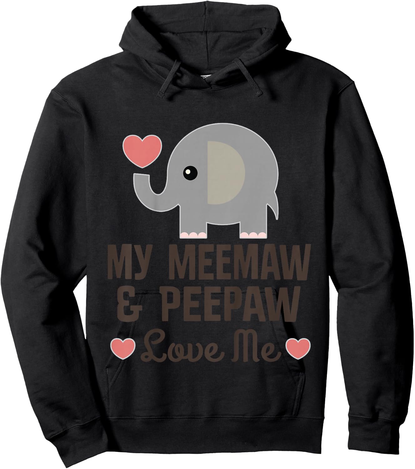 Kids My Meemaw and Peepaw Love Me Grandchild Elephant Hoodie - Hoodie | Black