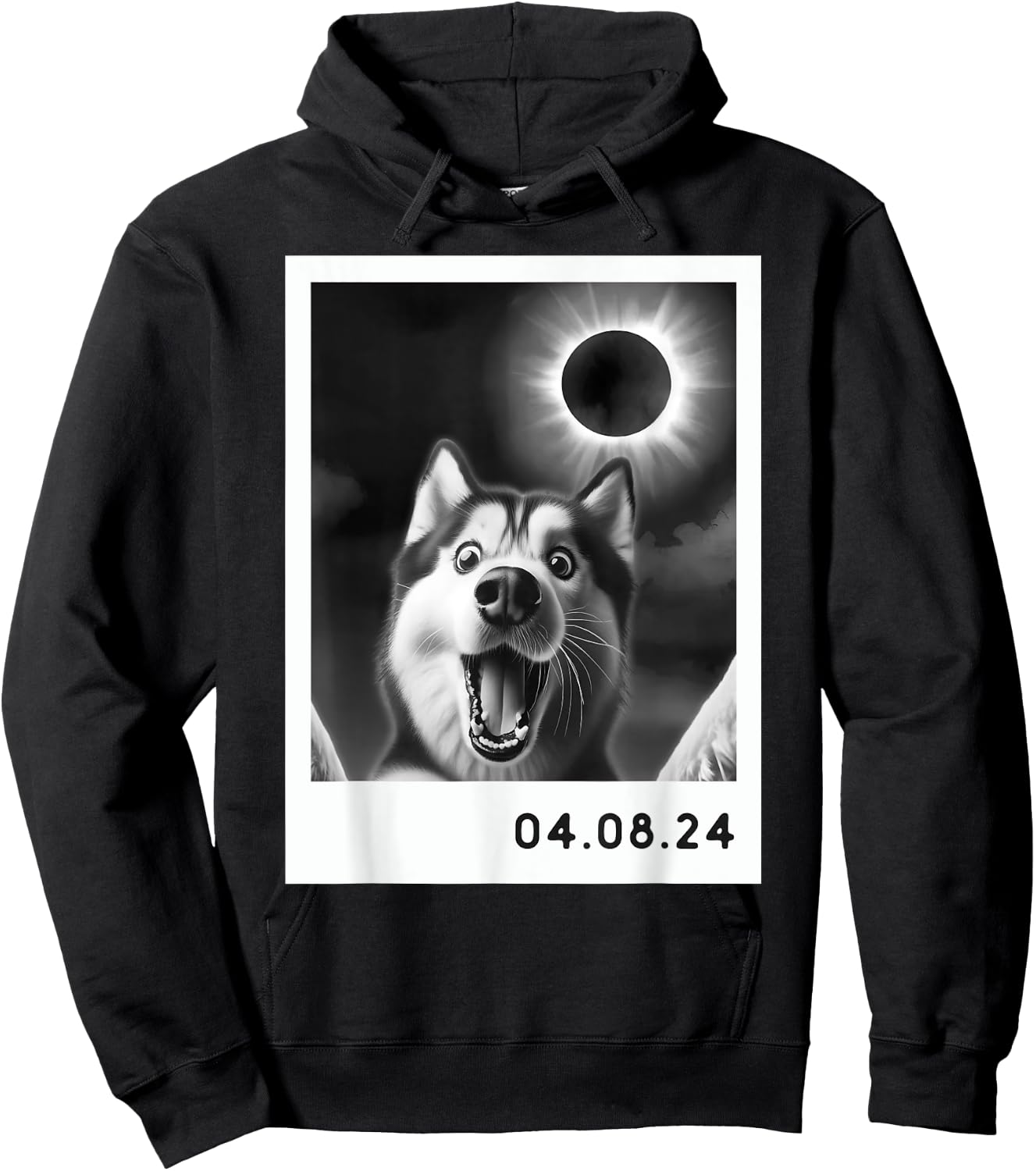Solar Eclipse 2024 Totality Siberian Husky Taking a Selfie Hoodie - Hoodie | Black
