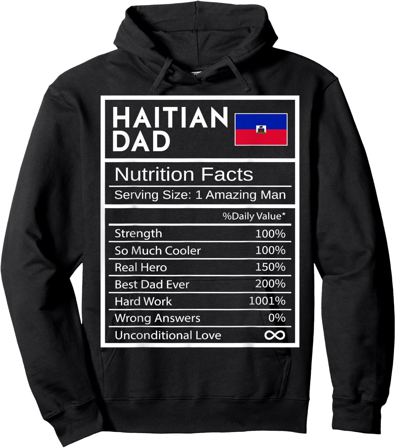 Haitian Dad Nutrition Facts National Pride Father's Day Hoodie - Hoodie | Black
