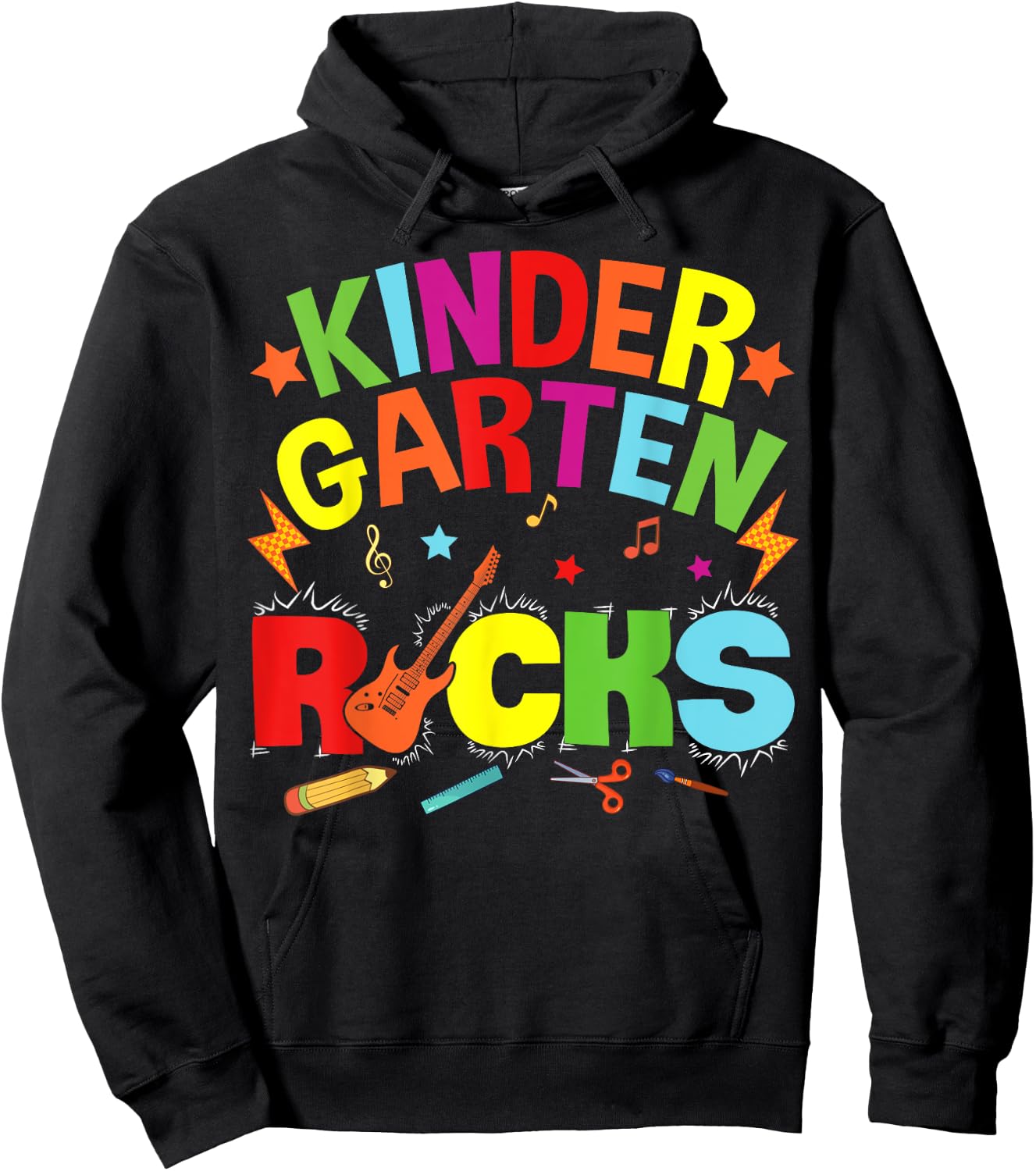 Hello Kindergarten Rocks Teacher Team Vibes Rockstar Hoodie - Hoodie | Black