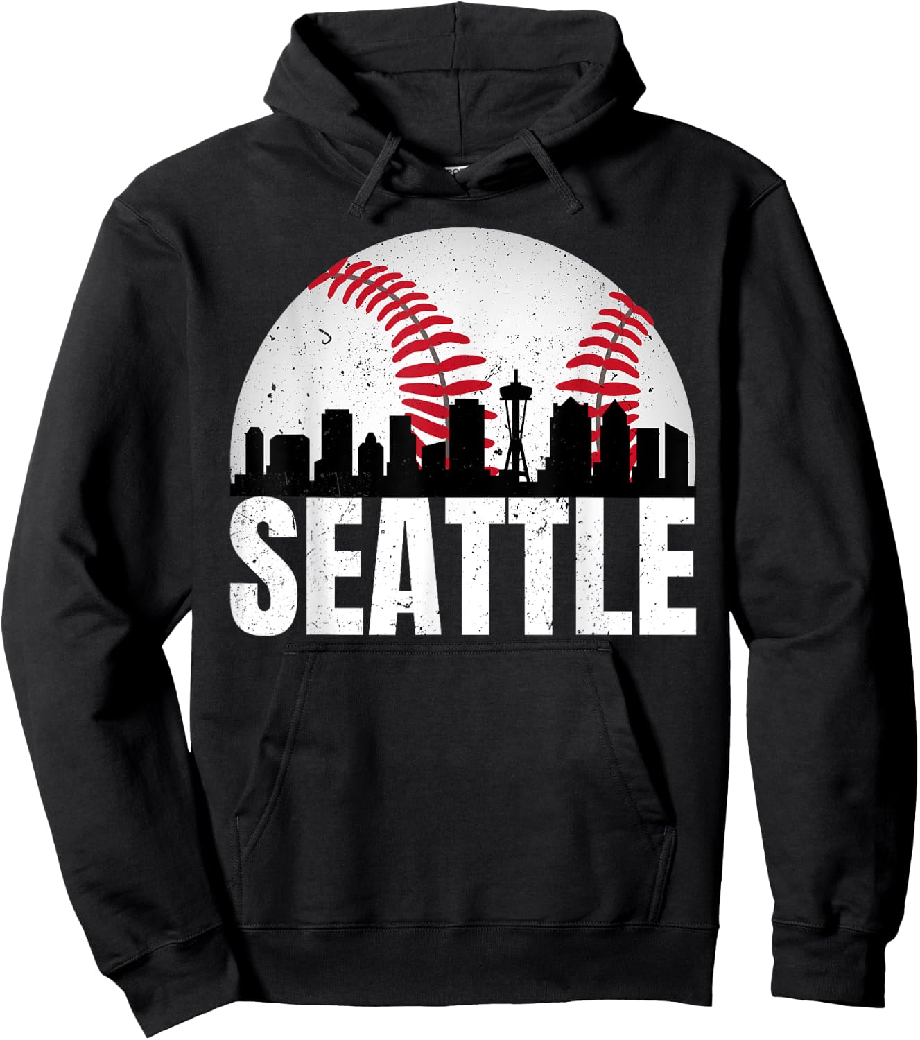 Vintage Seattle Skyline Baseball Retro Cityscap Washington Hoodie - Hoodie | Black