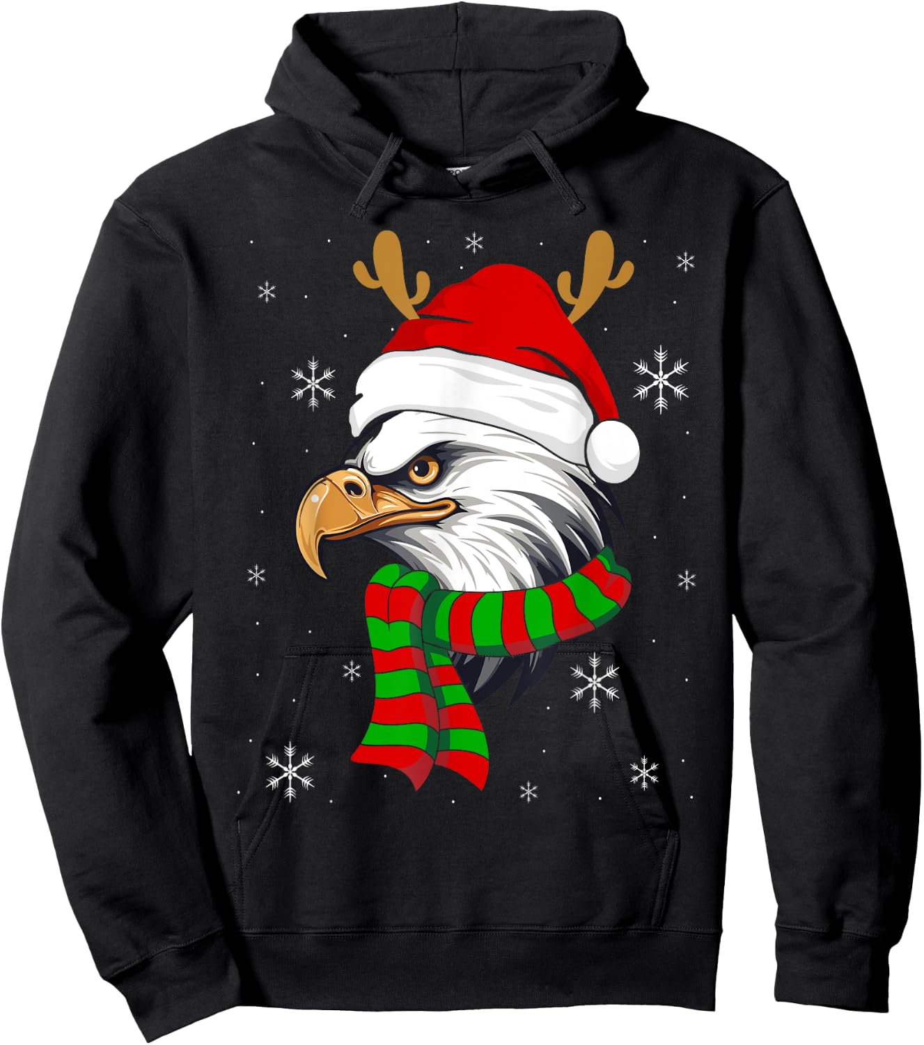 Christmas Eagle Patriotic Bald Eagle With Santa Hat Women Kids Men Hoodie - Hoodie | Black