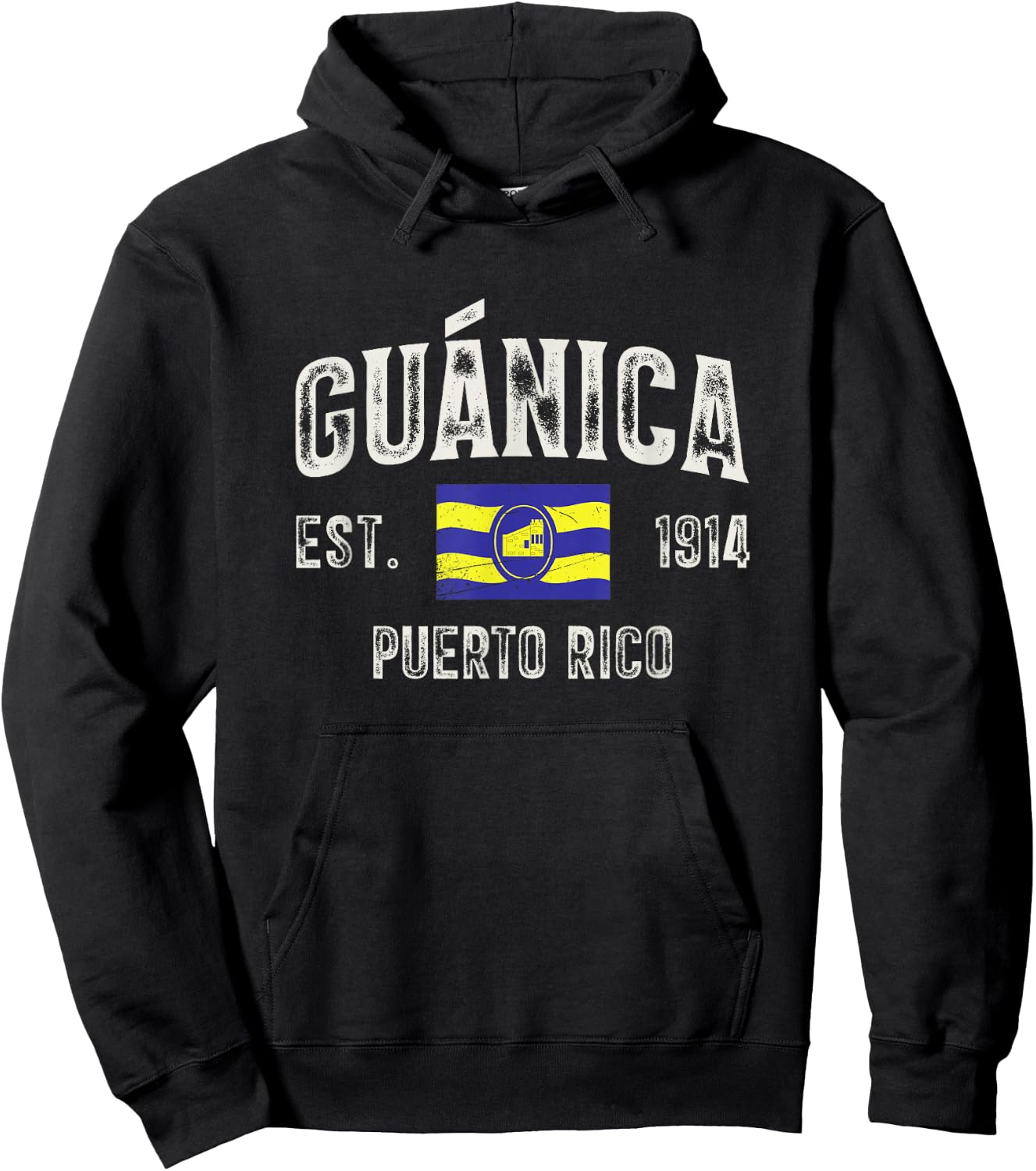 Guánica City in Puerto Rico Est 1914, Puerto Rico Flag Hoodie - Hoodie | Black