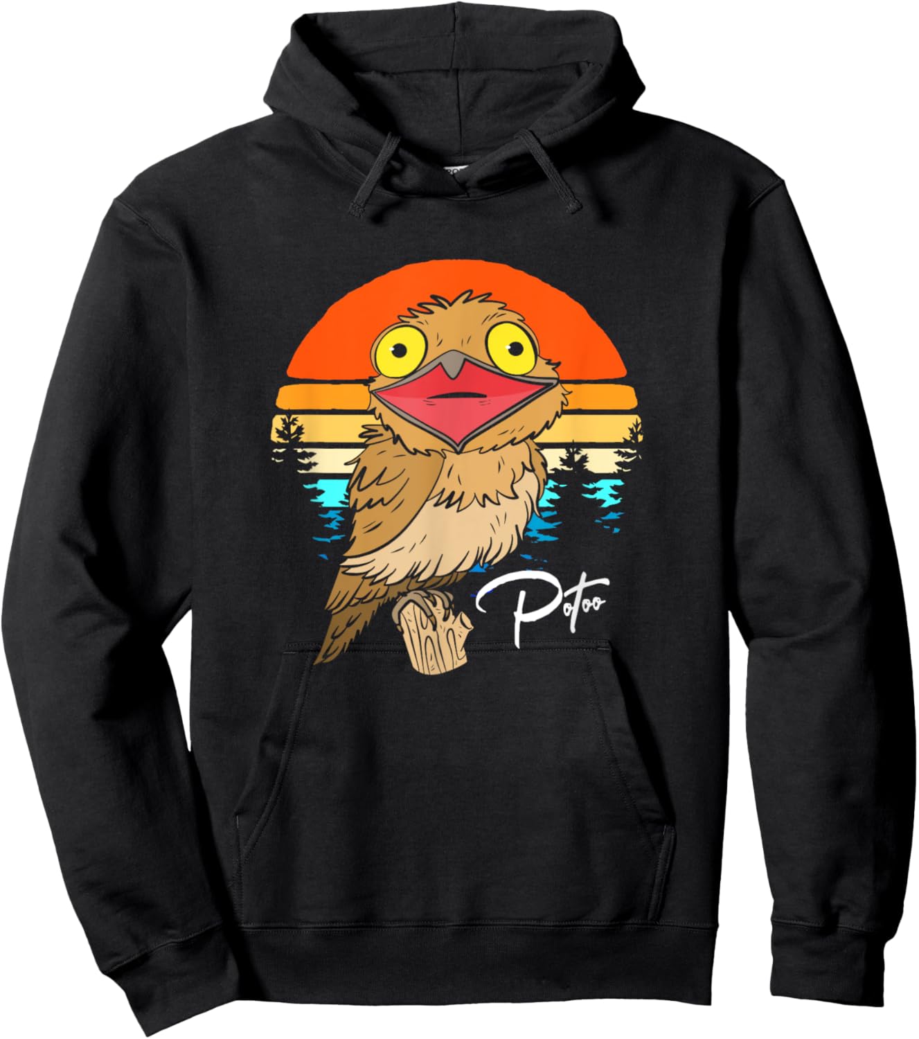 Retro Sunset Potoo Lover Potoo Bird Face Hoodie - Hoodie | Black