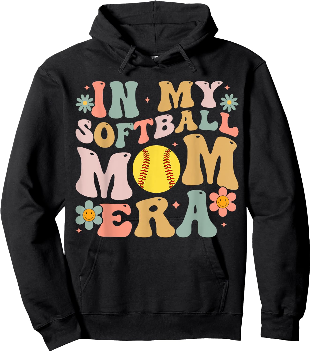 In My Softball Mom Era Groovy Softball Mama for Mothers Day Hoodie - Hoodie | Black