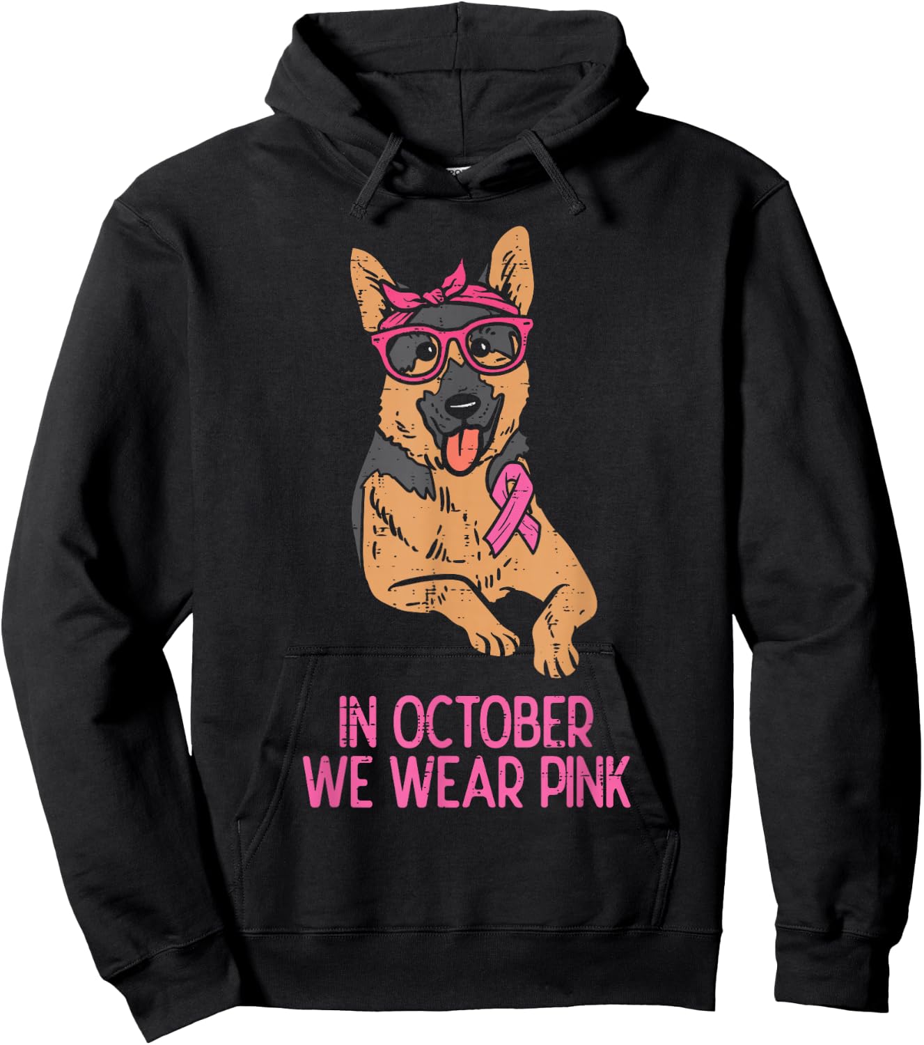October We Wear Pink German Shepherd Breast Cancer Awareness Hoodie - Hoodie | Black