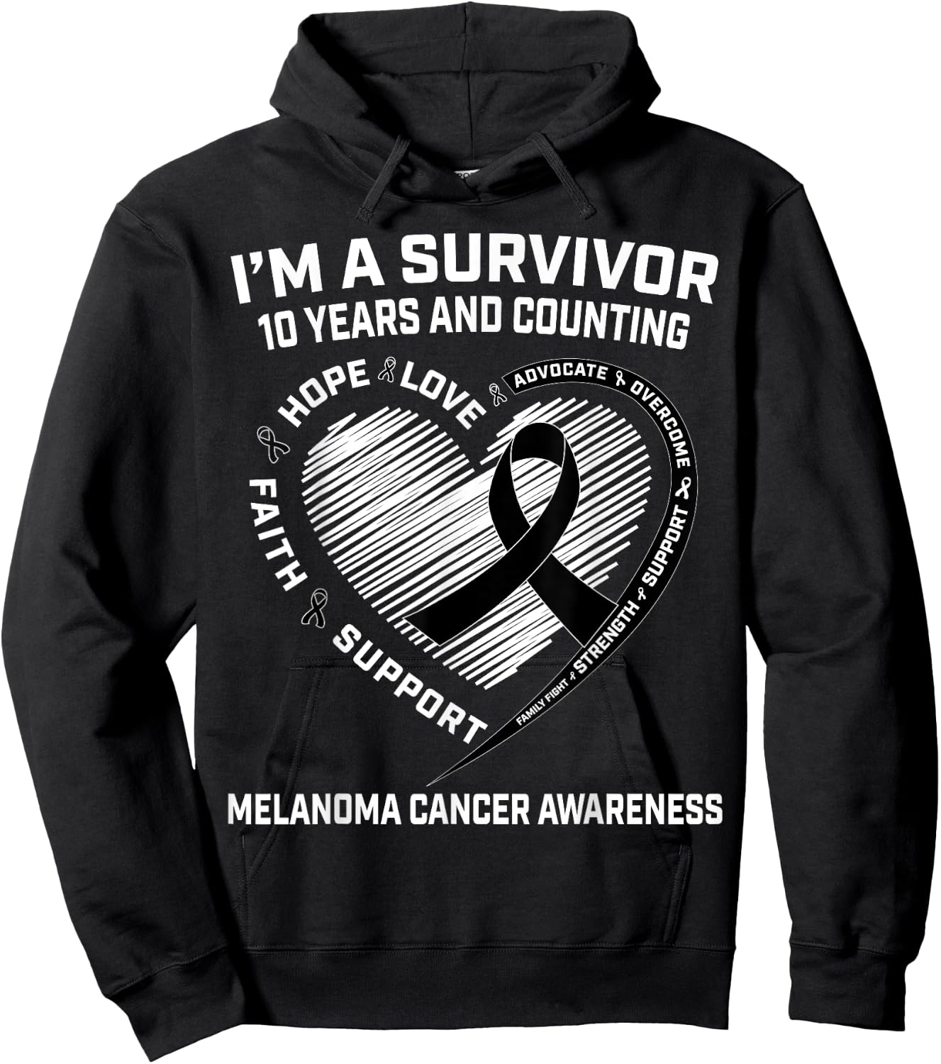 Melanoma Cancer Survivor Gifts Skin Cancer 10 Year Survivor Hoodie - Hoodie | Black