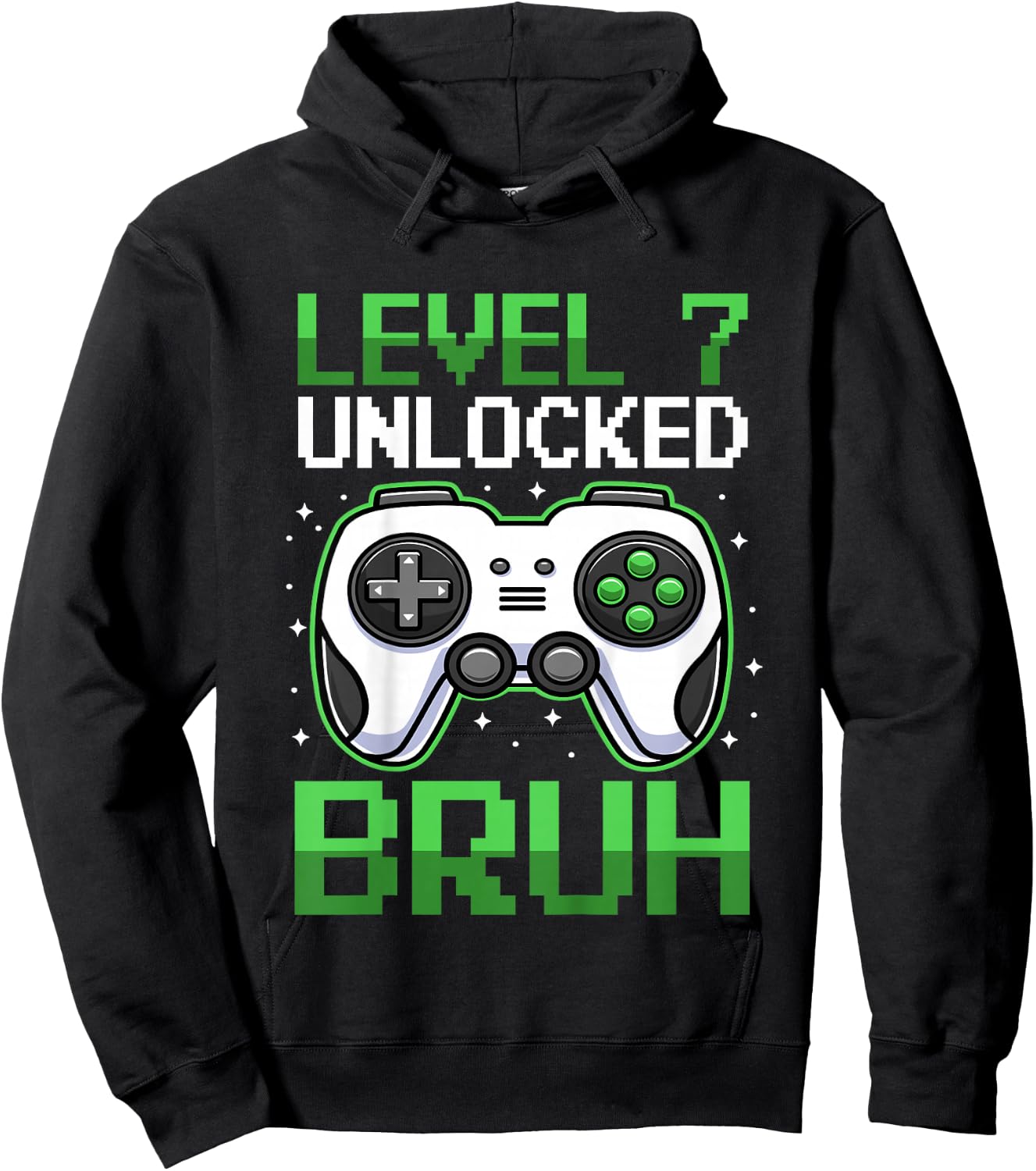 Kids Level 7 Unlocked Bruh 7 Years Old Video Gamer Birthday Boy Hoodie - Hoodie | Black
