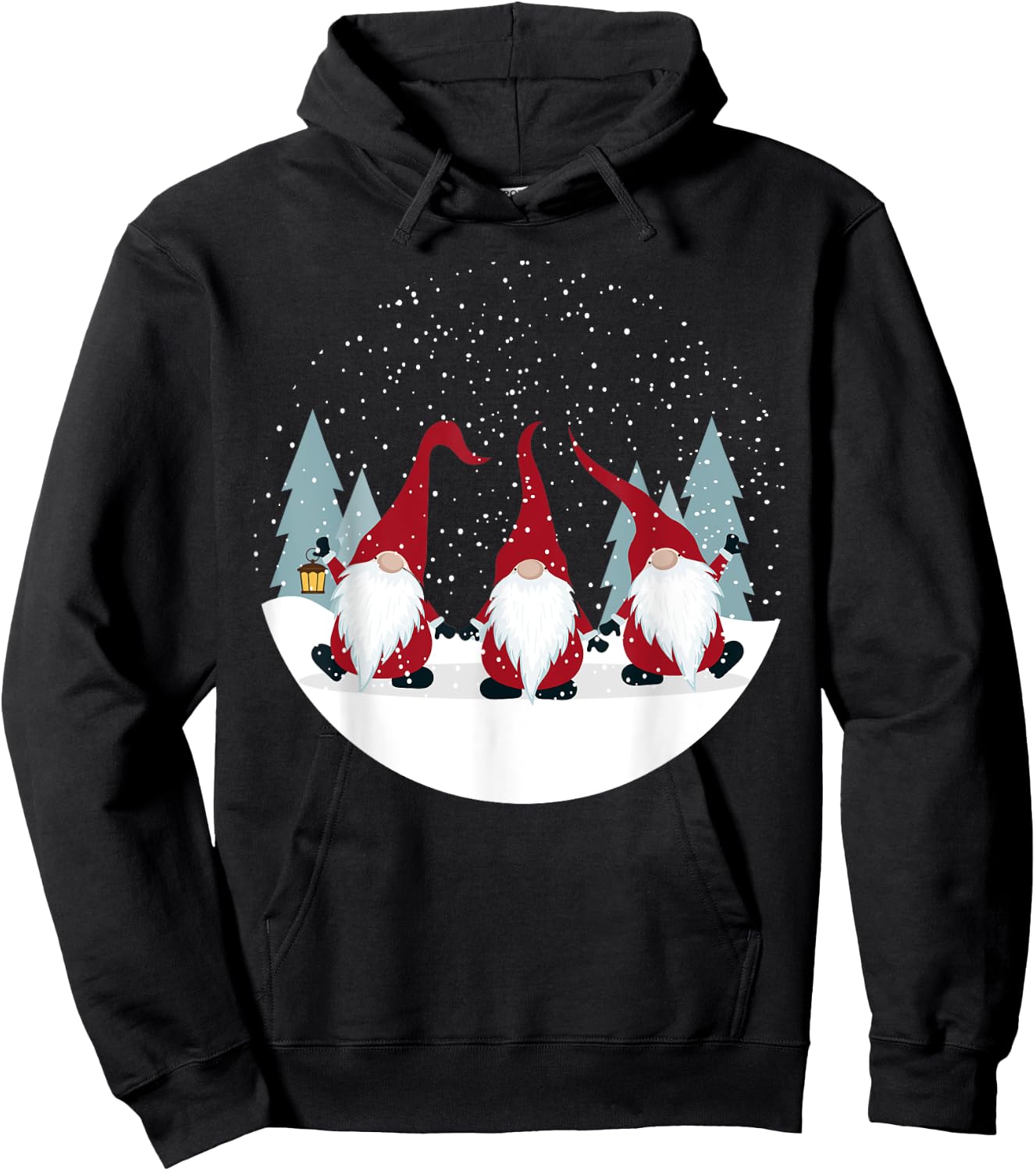 Funny 3 Nordic Gnomes Winter Christmas Swedish Cute Elves Hoodie - Hoodie | Black