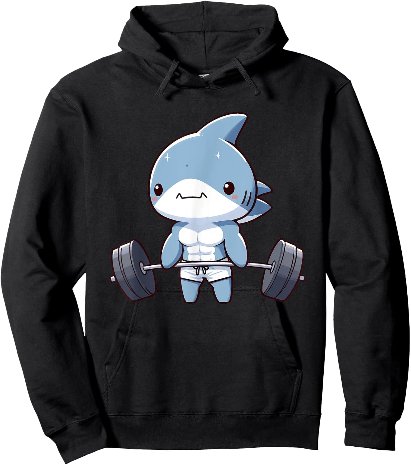 Cute Muscular Shark Weightlifting Funny Workout Hoodie - Hoodie | Black